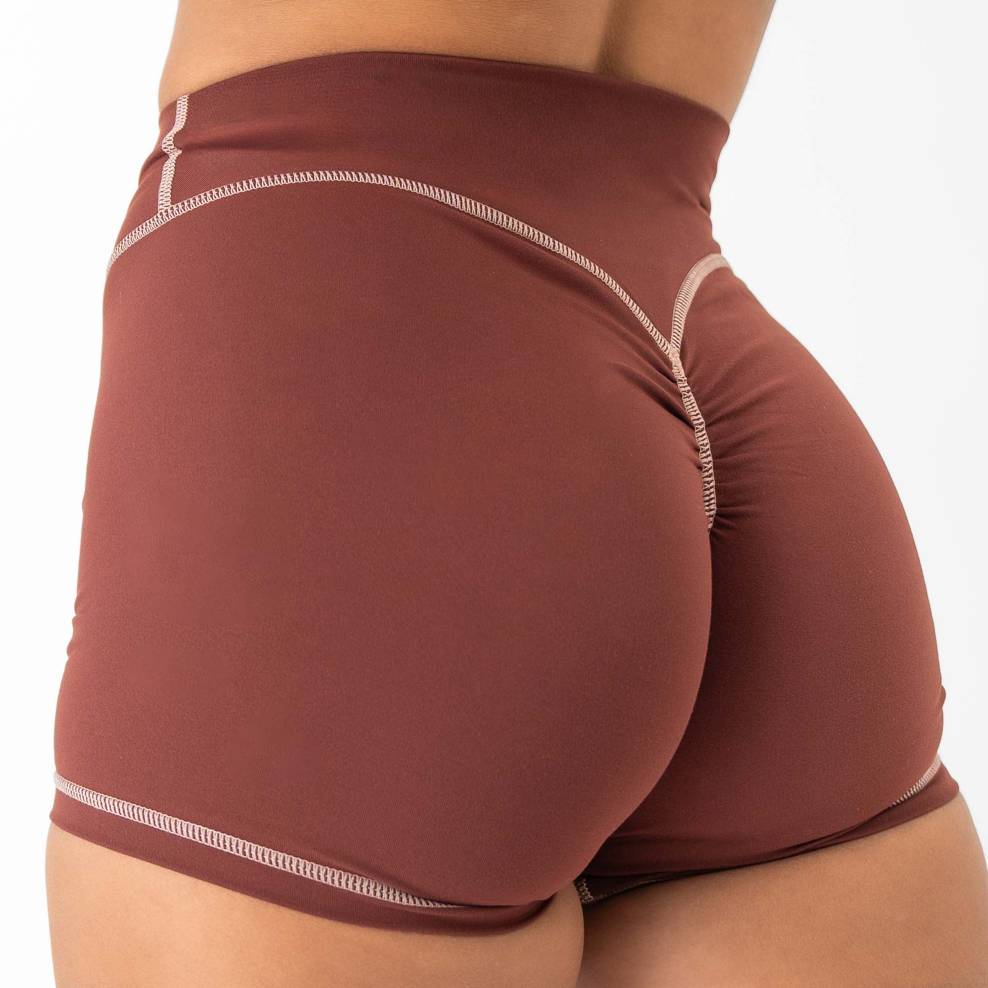 MID RISE COLOR BLOCK BIKER SHORT - BROWN - Image 2