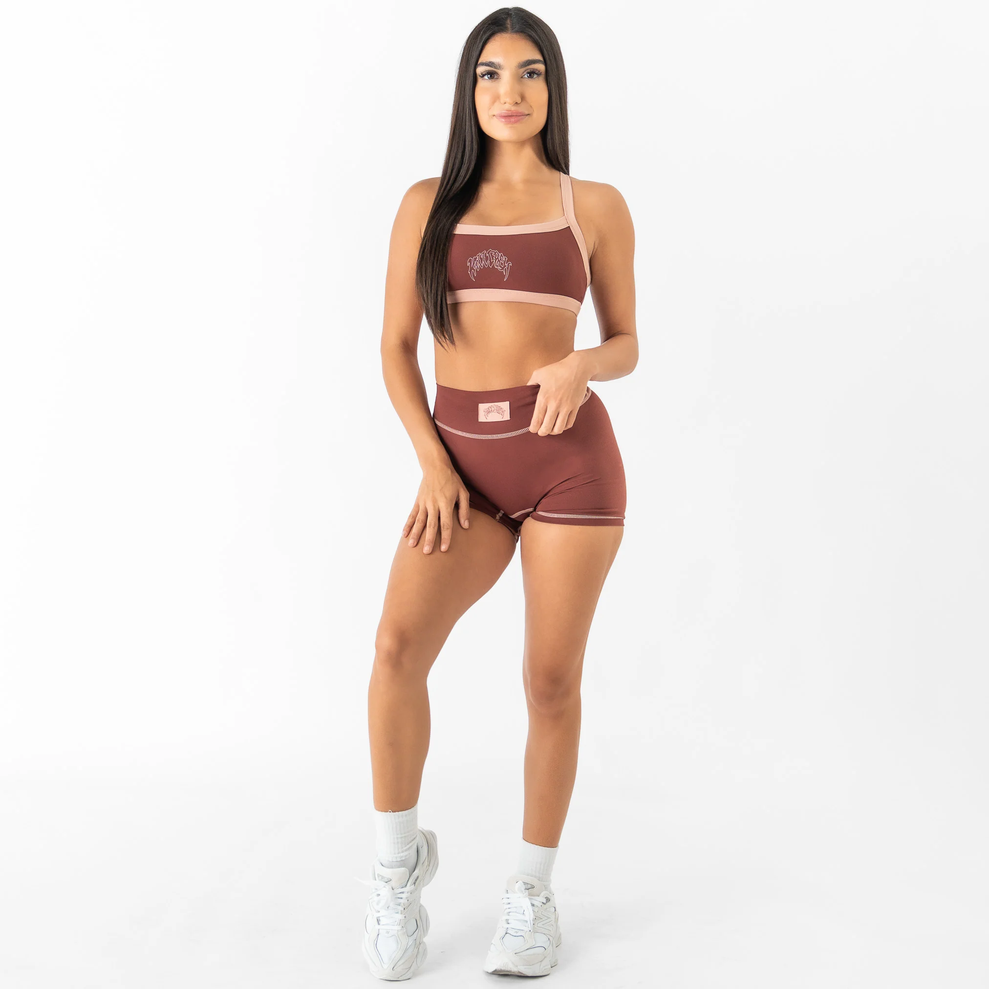 MID RISE COLOR BLOCK BIKER SHORT - BROWN - Image 3