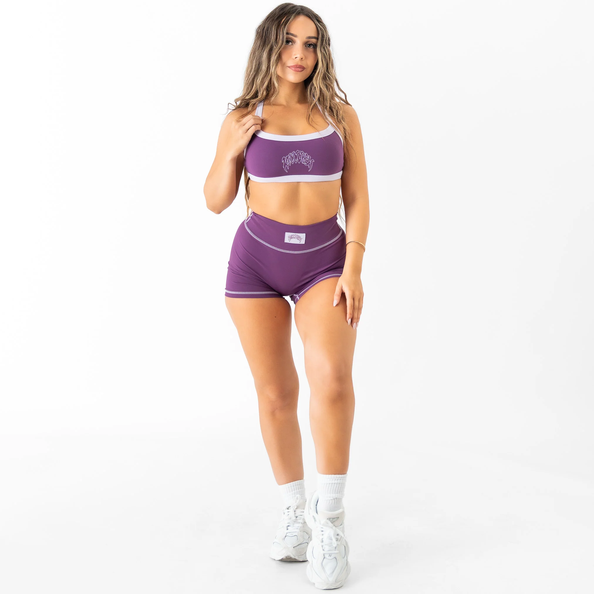 MID RISE COLOR BLOCK BIKER SHORT - PURPLE - Image 3