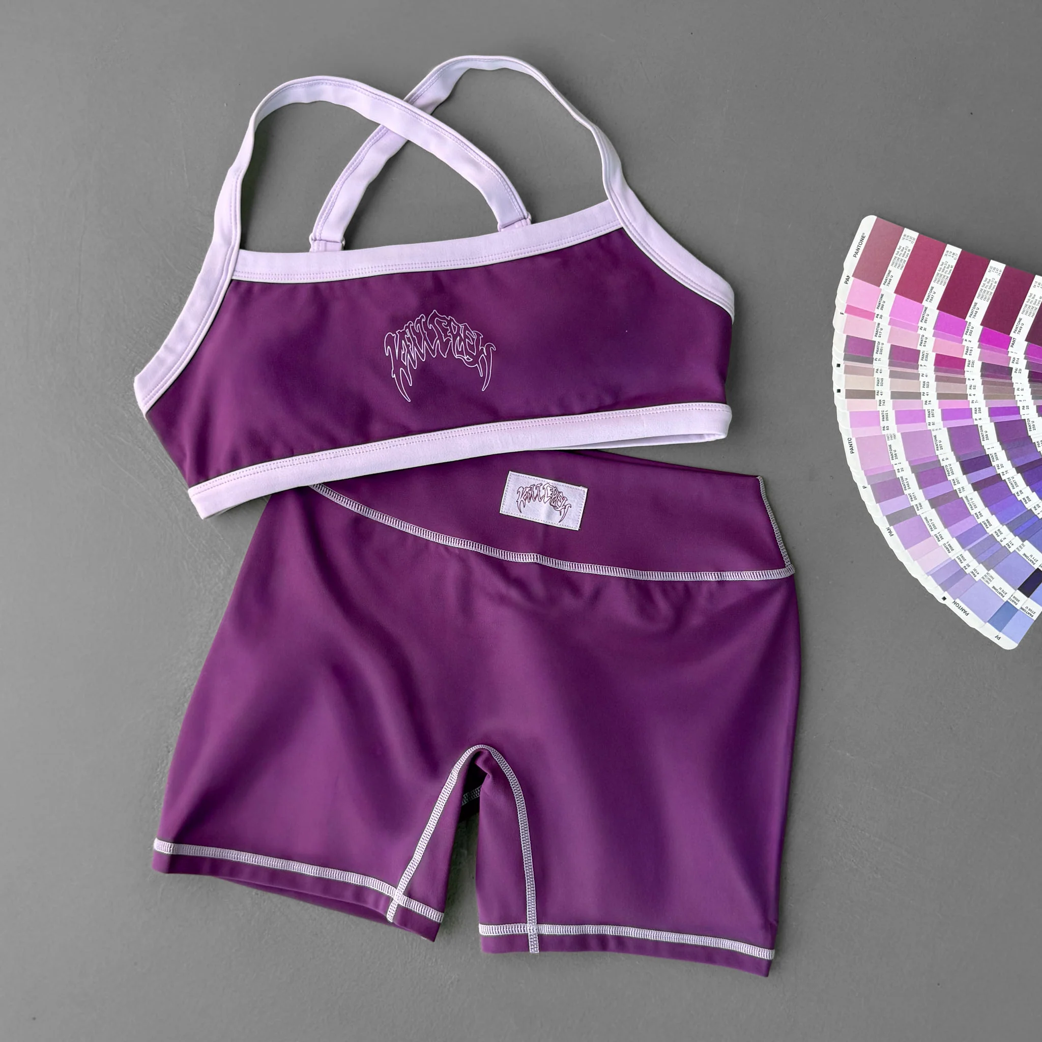 MID RISE COLOR BLOCK BIKER SHORT - PURPLE - Image 4