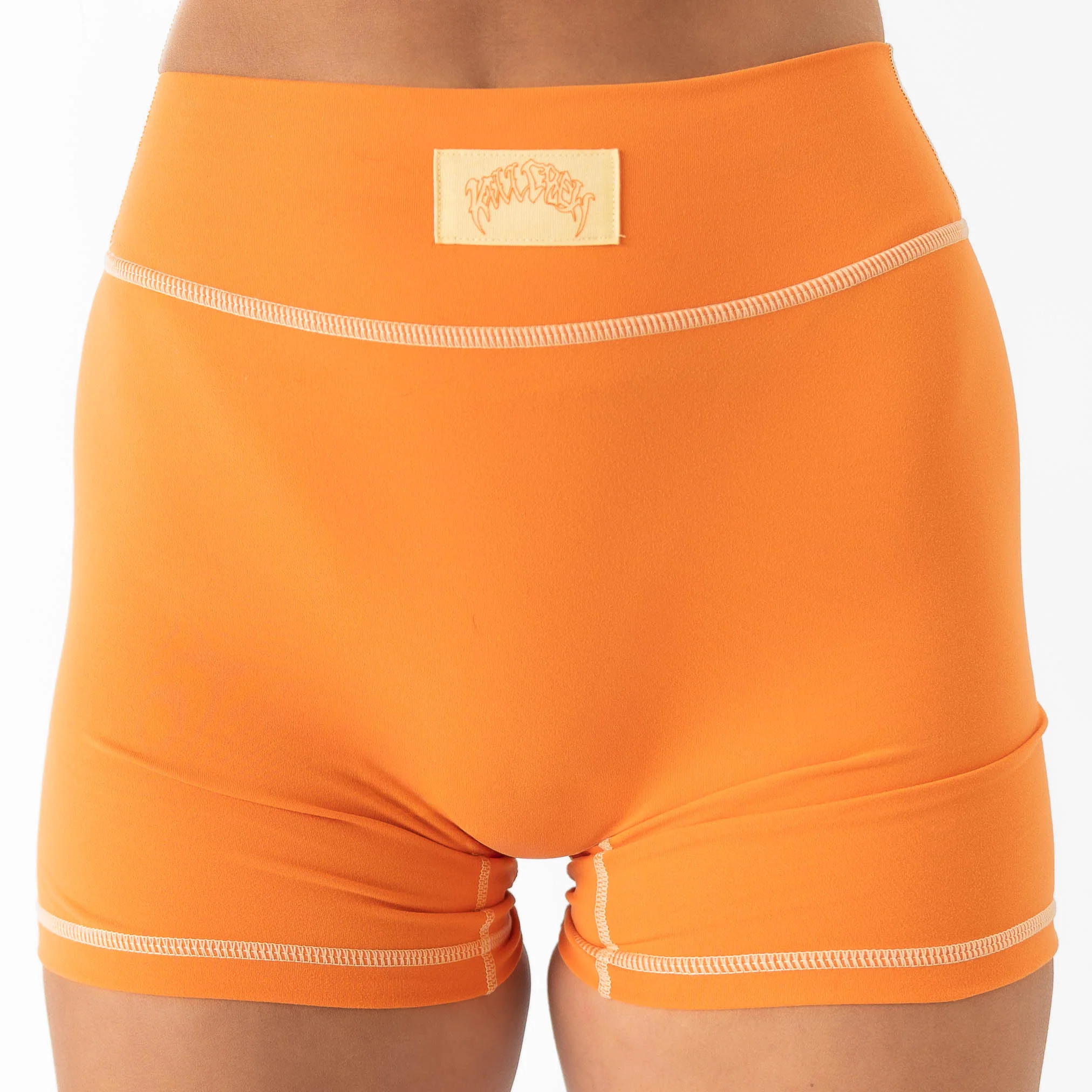 MID RISE COLOR BLOCK BIKER SHORT - ORANGE