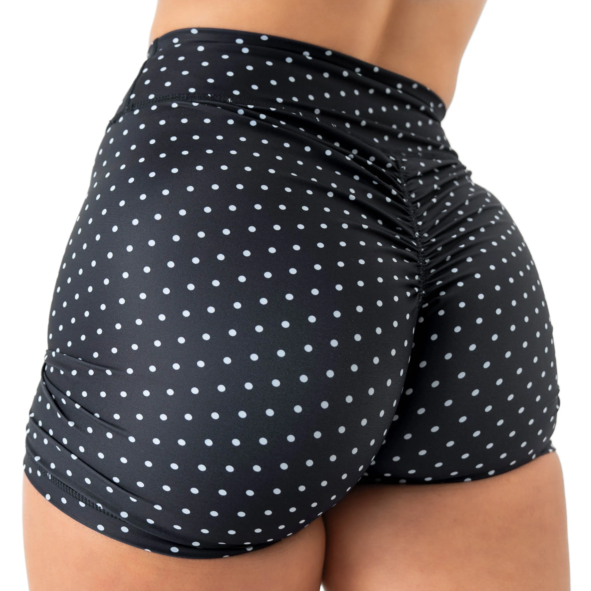 MID RISE SCRUNCH BIKER SHORT POLKA DOT - BLACK / WHITE - Image 2