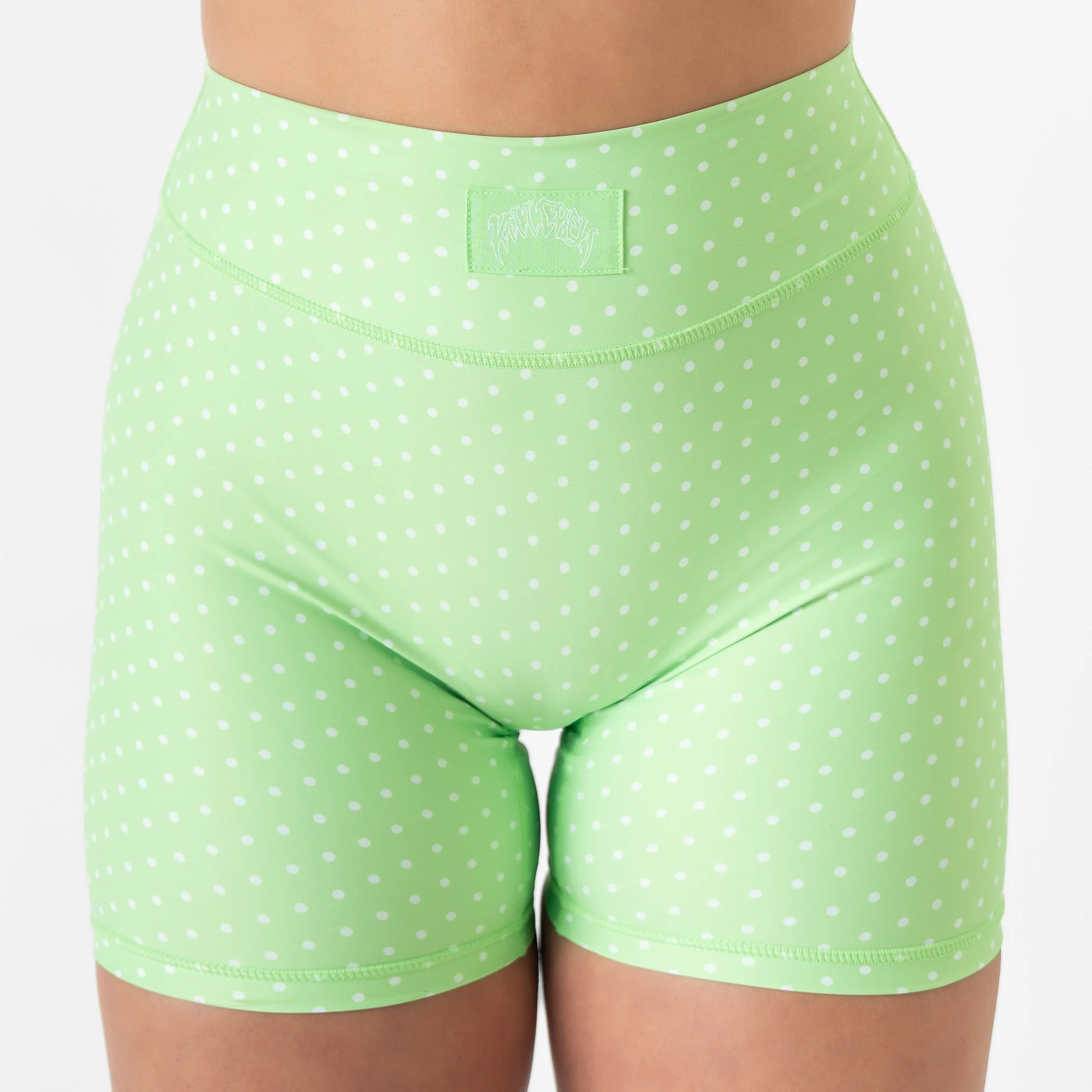 MID RISE SCRUNCH BIKER SHORT POLKA DOT - GREEN / WHITE