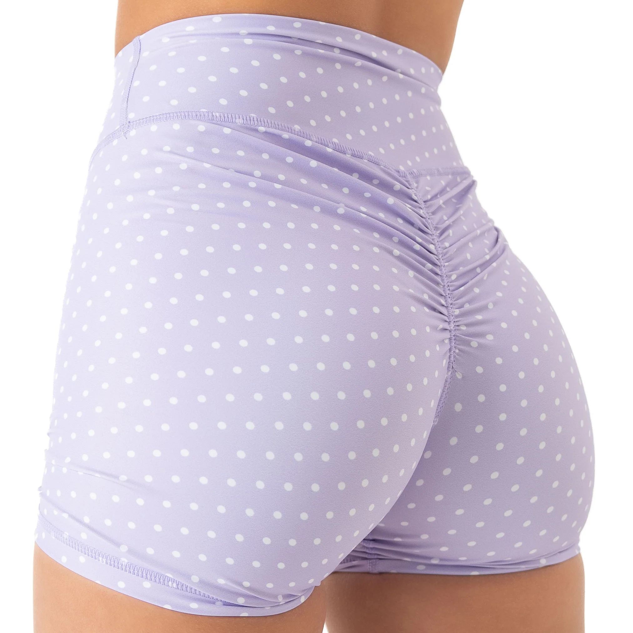 MID RISE SCRUNCH BIKER SHORT POLKA DOT  - PURPLE / WHITE - Image 2