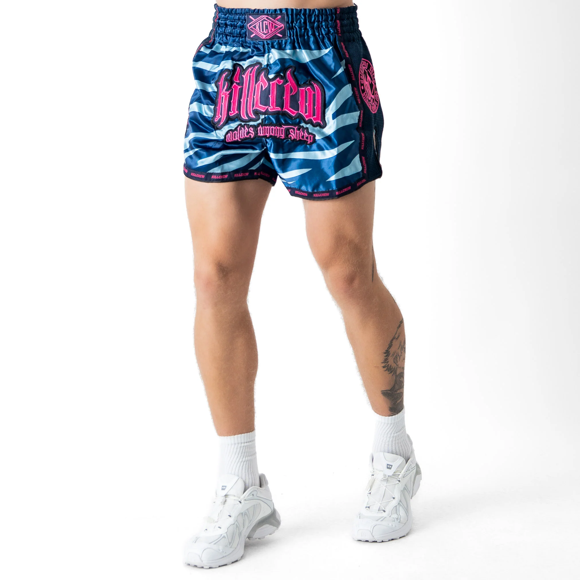 MUAY THAI FIGHT SHORTS - TIGER PINK / BLUE - Image 3