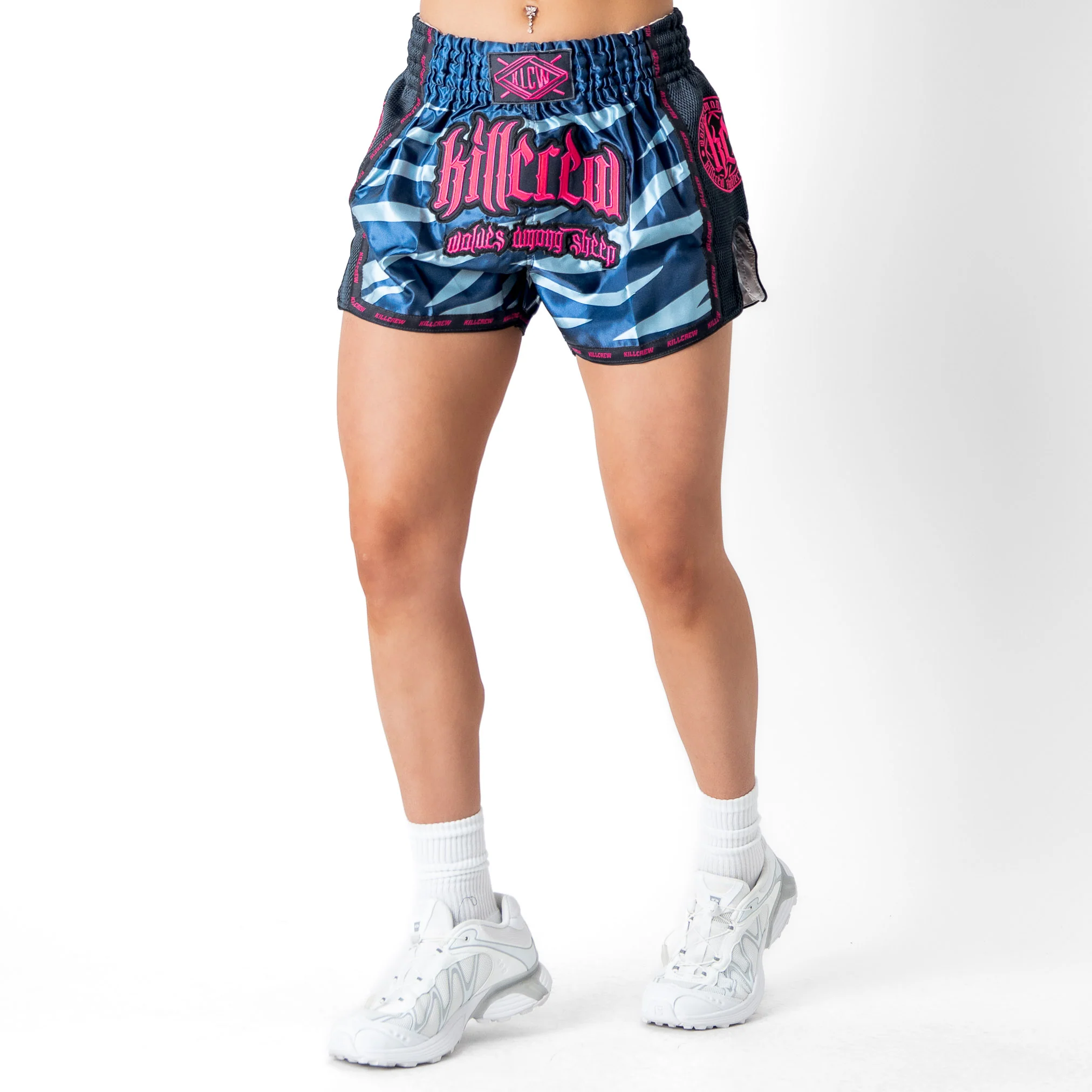 MUAY THAI FIGHT SHORTS - TIGER PINK / BLUE - Image 5