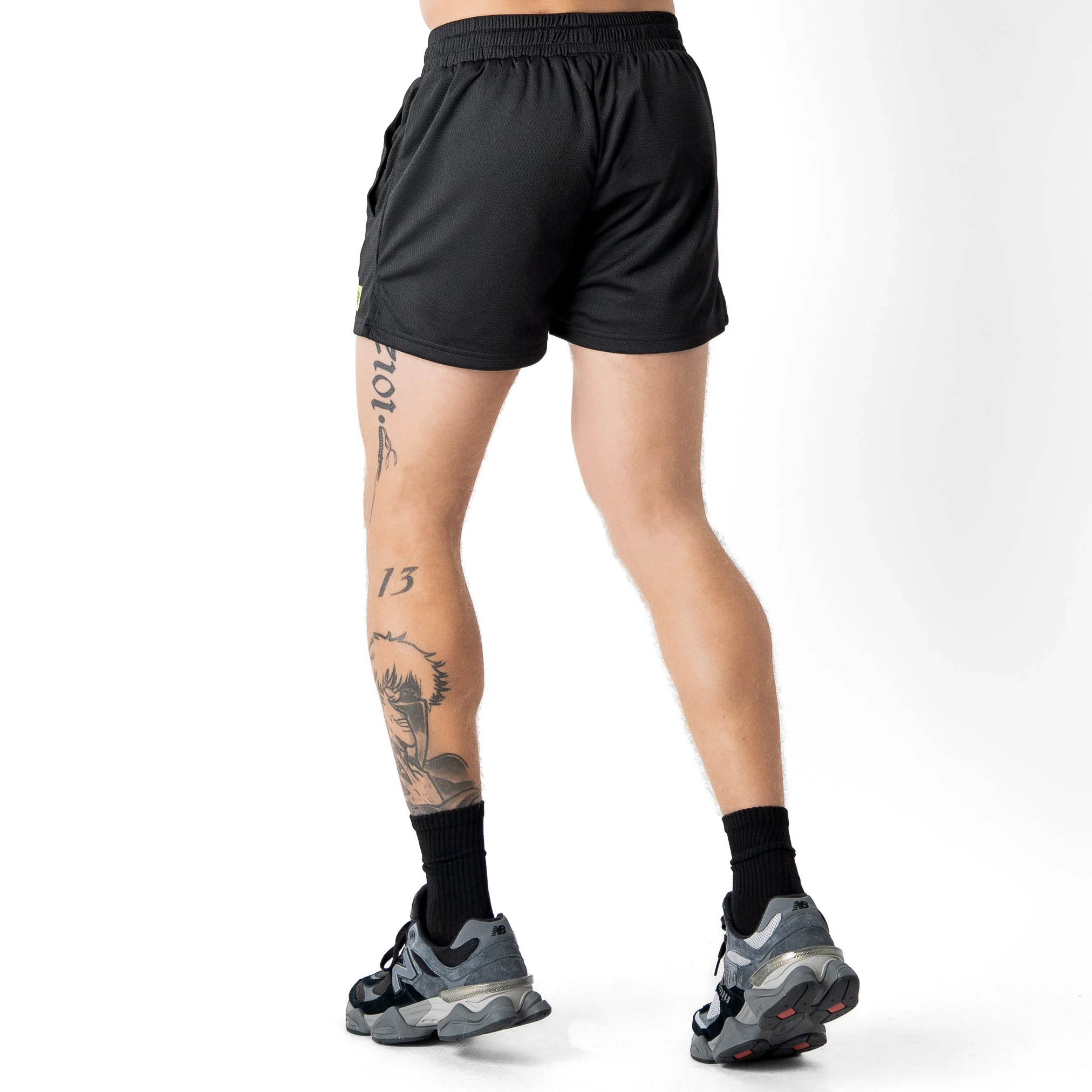 MUAY THAI FLAME SHORTS (MID THIGH CUT) - BLACK / NEON GREEN - Image 4