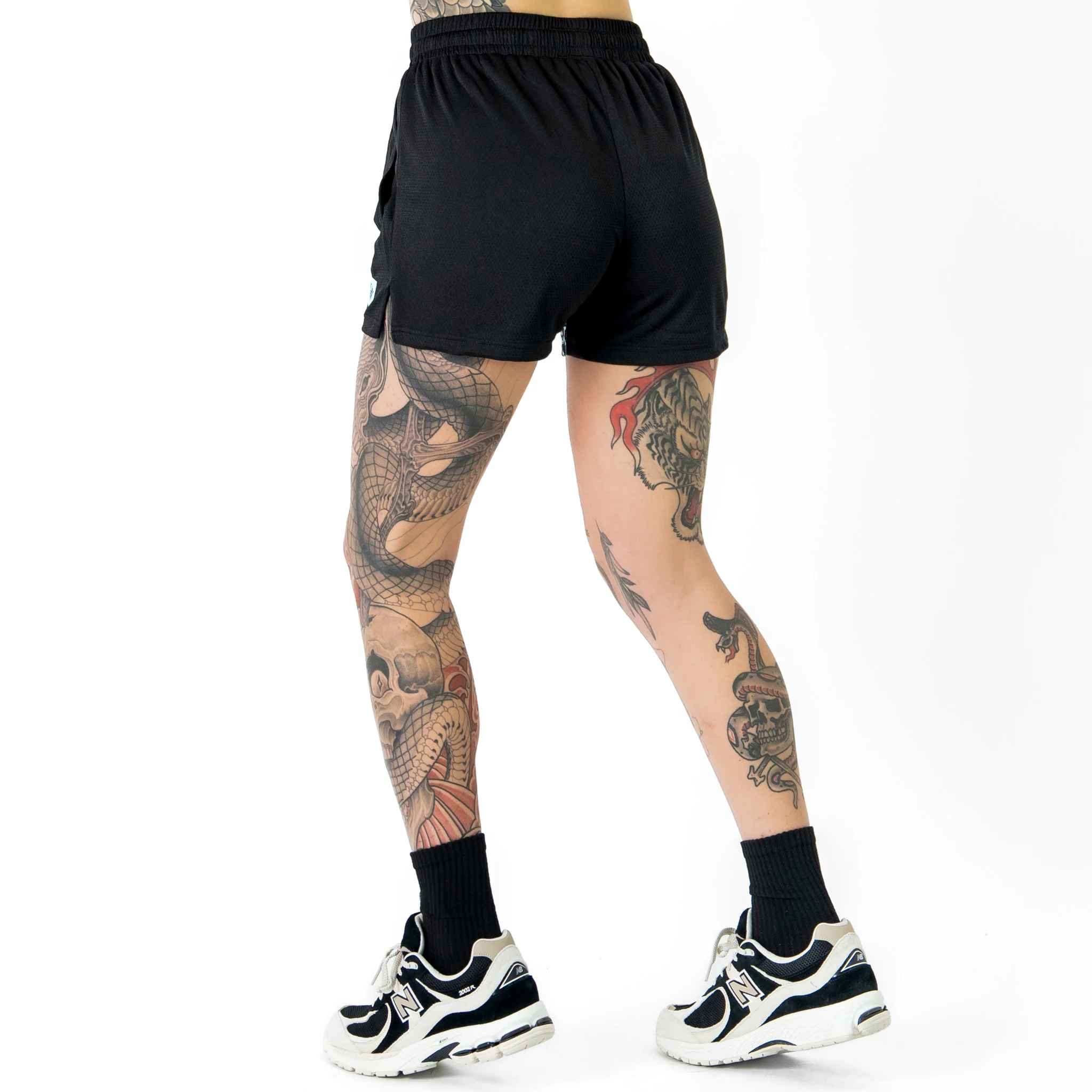 MUAY THAI FLAME SHORTS (MID THIGH CUT) - BLACK / TEAL - Image 6