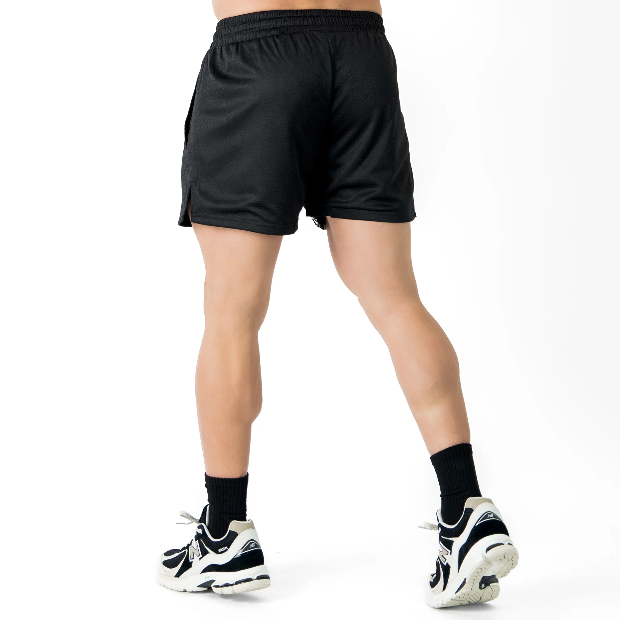 MUAY THAI FLAME SHORTS (MID THIGH CUT) - BLACK / WHITE - Image 4