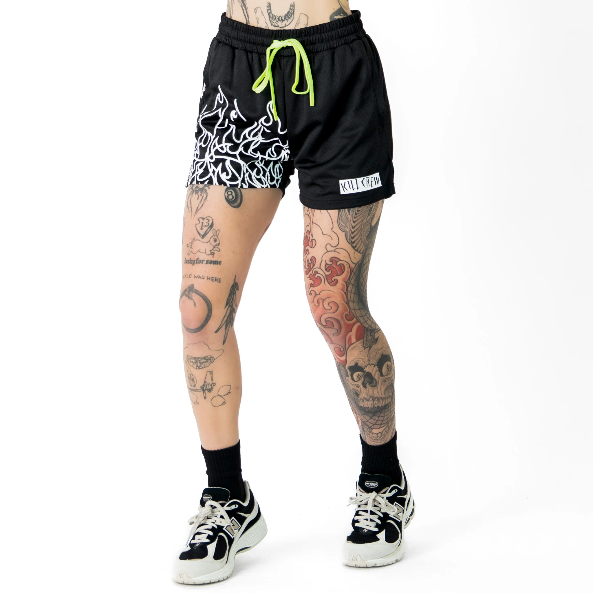 MUAY THAI FLAME SHORTS (MID THIGH CUT) - BLACK / WHITE - Image 5