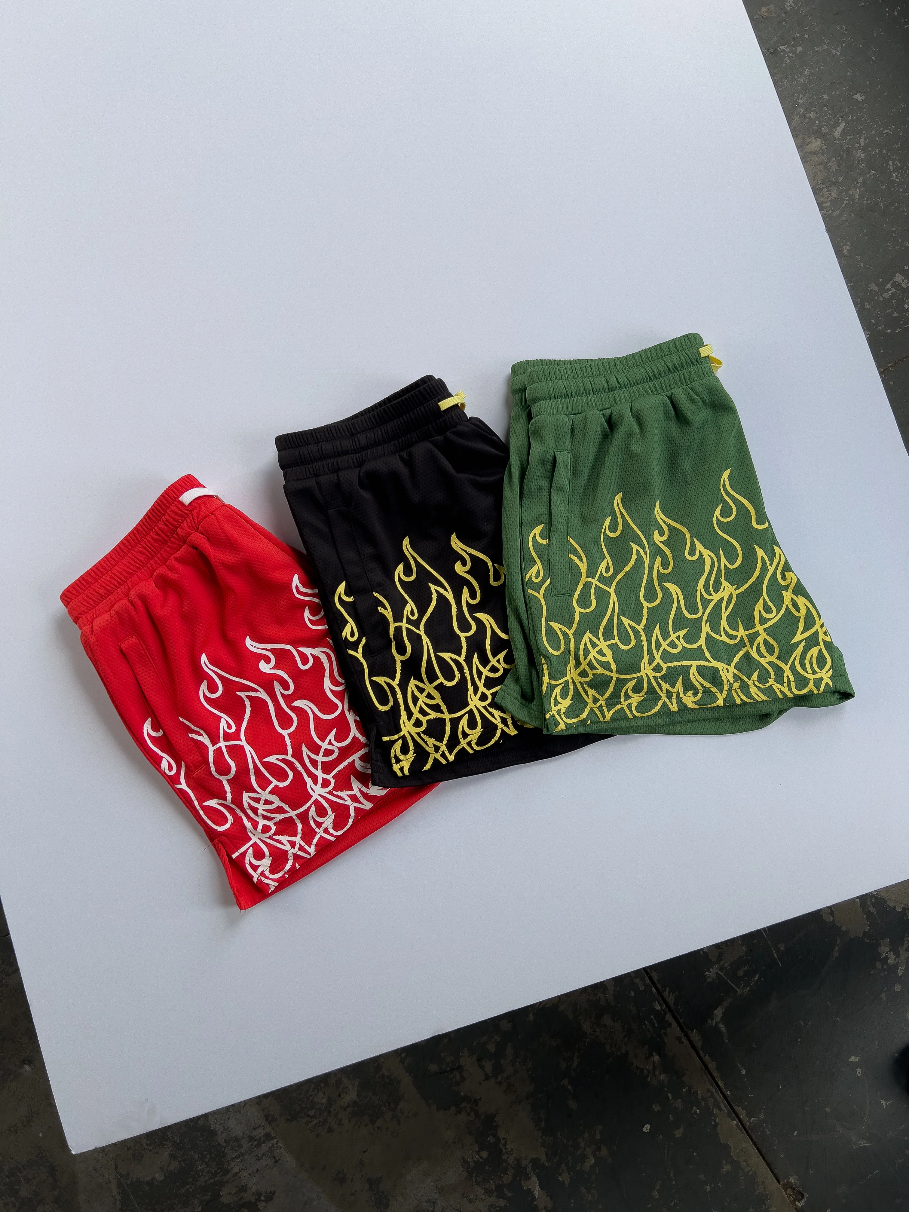 MUAY THAI FLAME SHORTS (MID THIGH CUT) - BLACK / YELLOW - Image 3