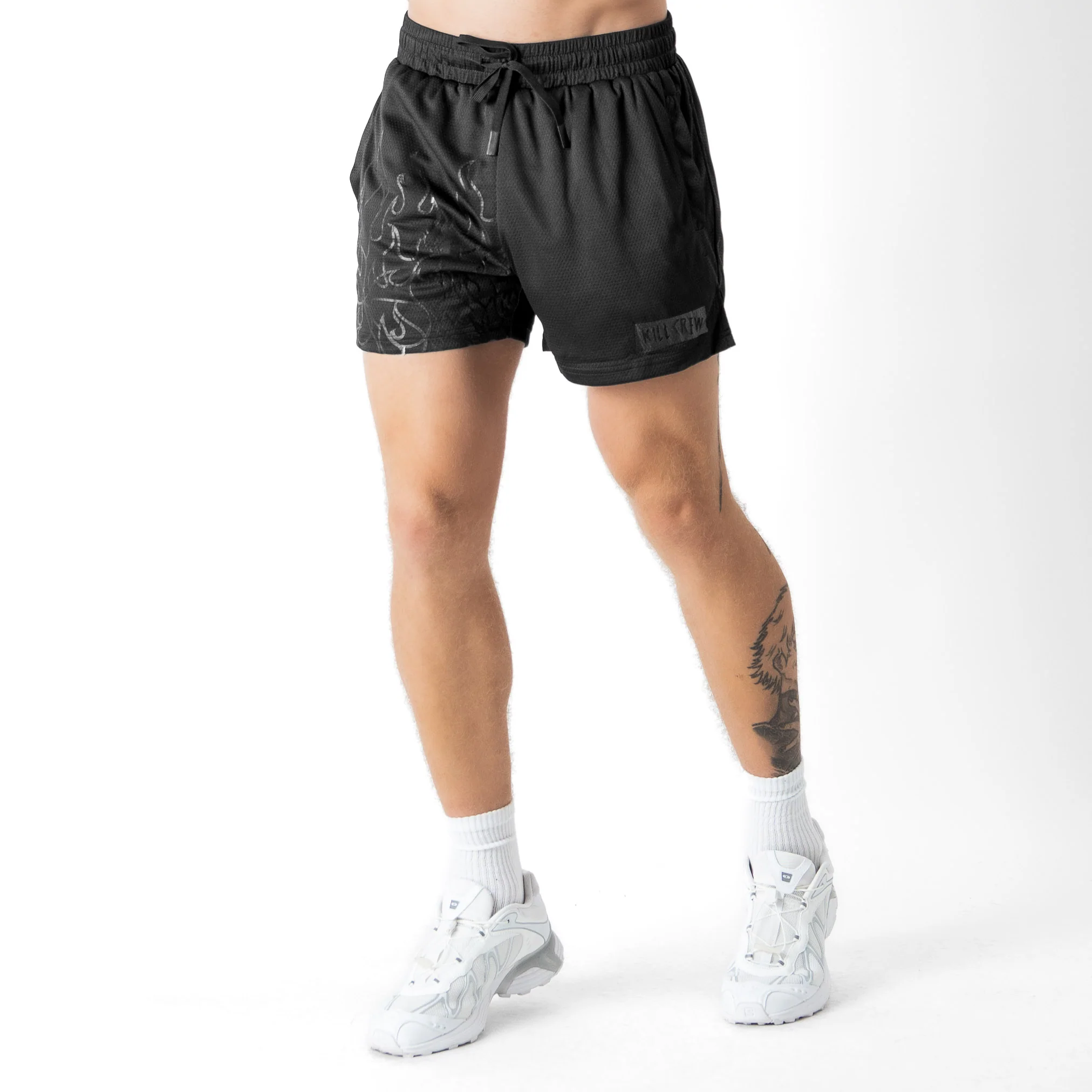 MUAY THAI FLAME SHORTS (MID THIGH CUT) - BLACKOUT - Image 3