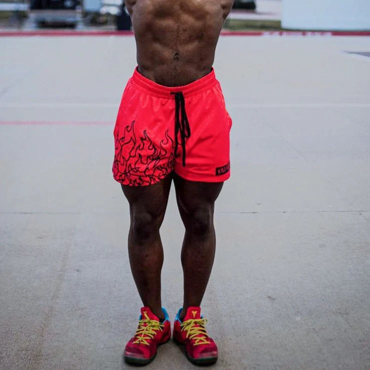 MUAY THAI FLAME SHORTS (MID THIGH CUT) - RED / BLACK - Image 3