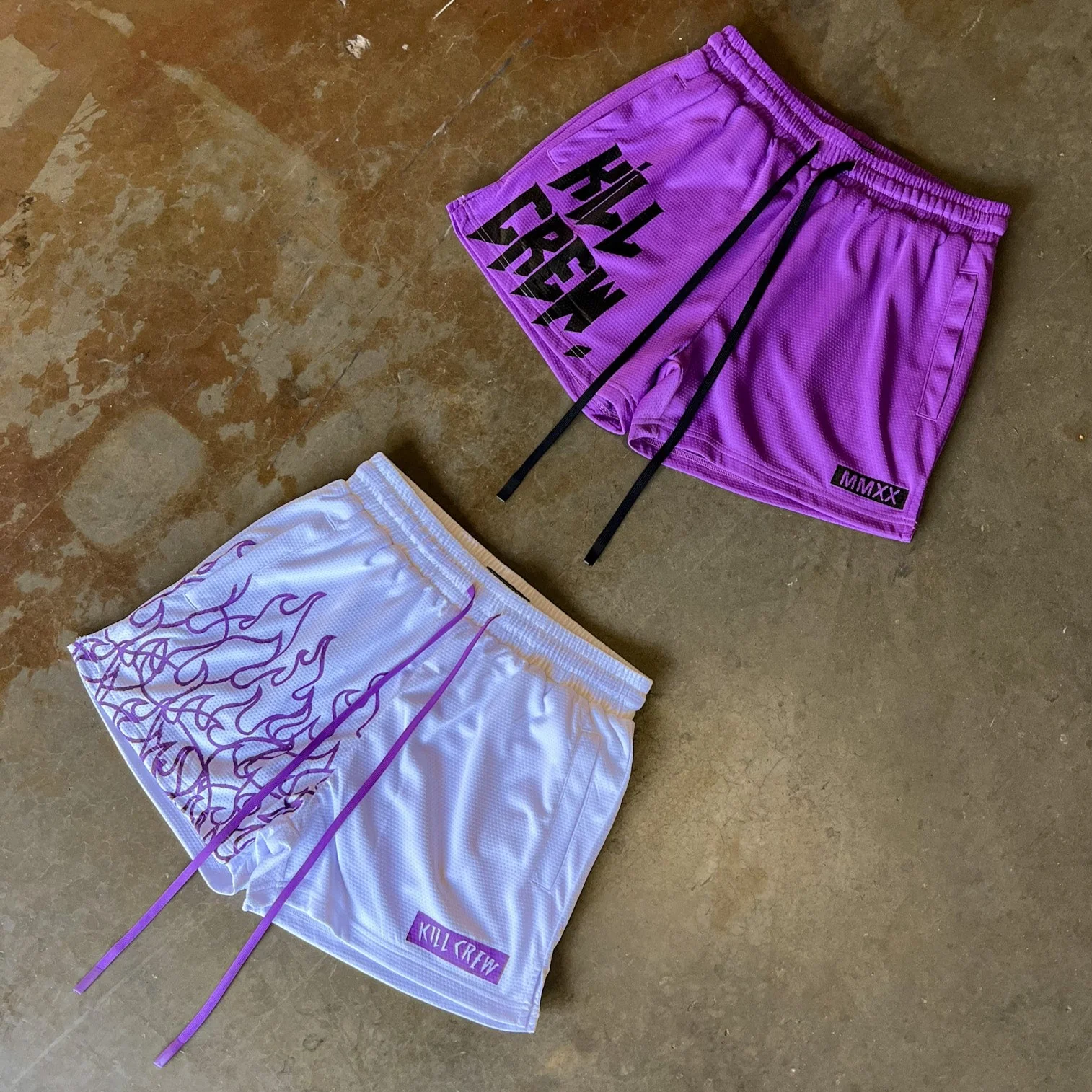 MUAY THAI FLAME SHORTS (MID THIGH CUT) - WHITE / PURPLE - Image 4