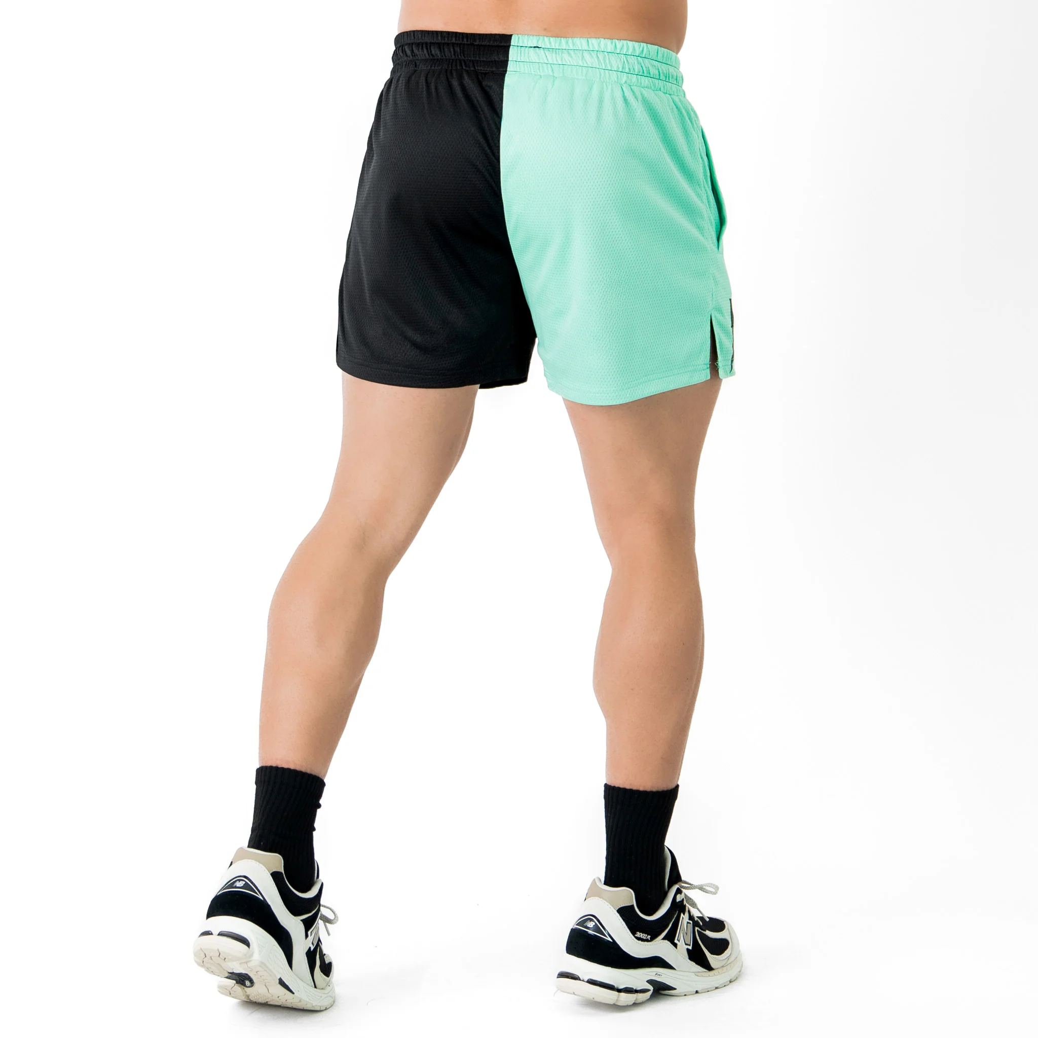 MUAY THAI SHORTS (MID THIGH CUT) 2 TONE - MINT / BLACK - Image 4
