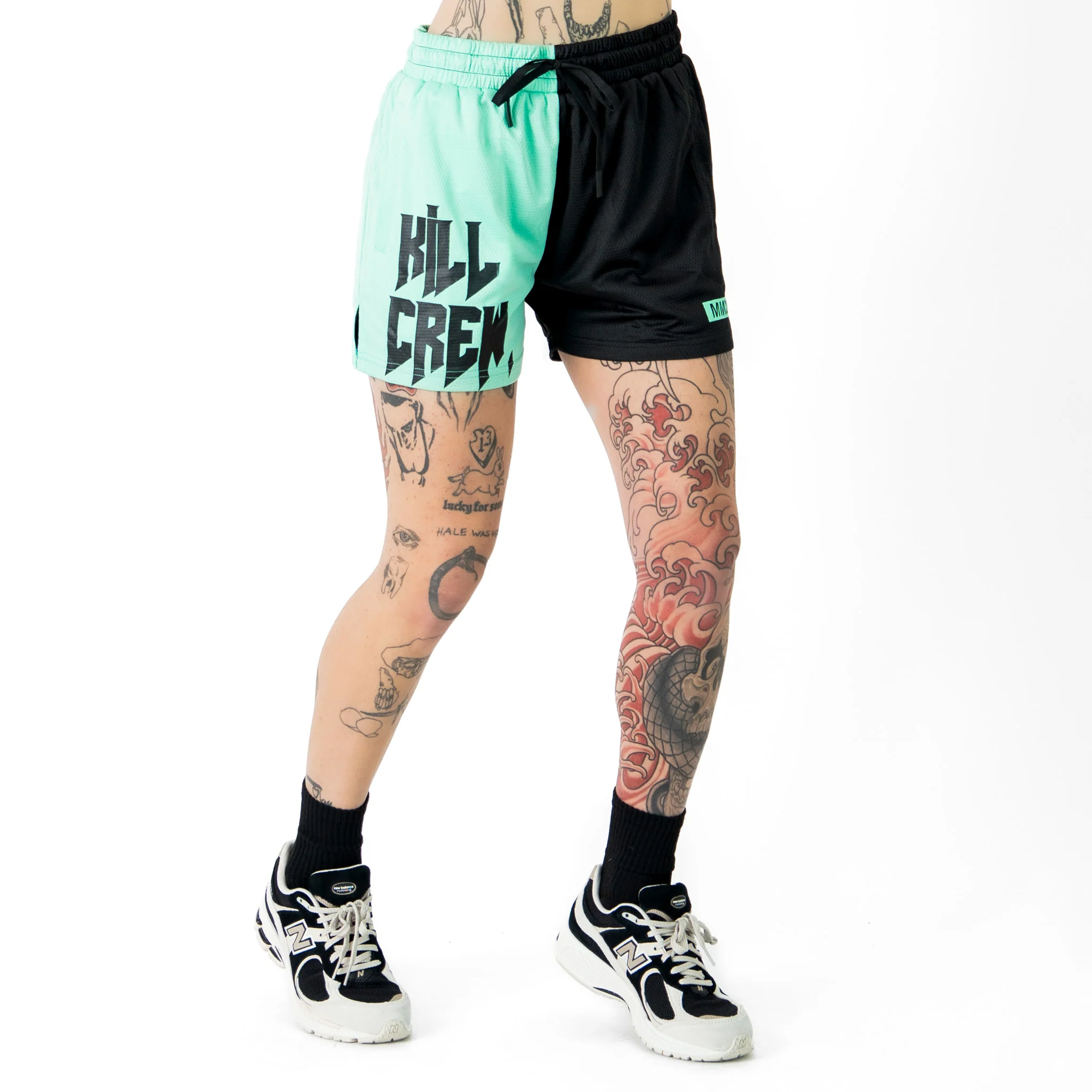 MUAY THAI SHORTS (MID THIGH CUT) 2 TONE - MINT / BLACK - Image 5