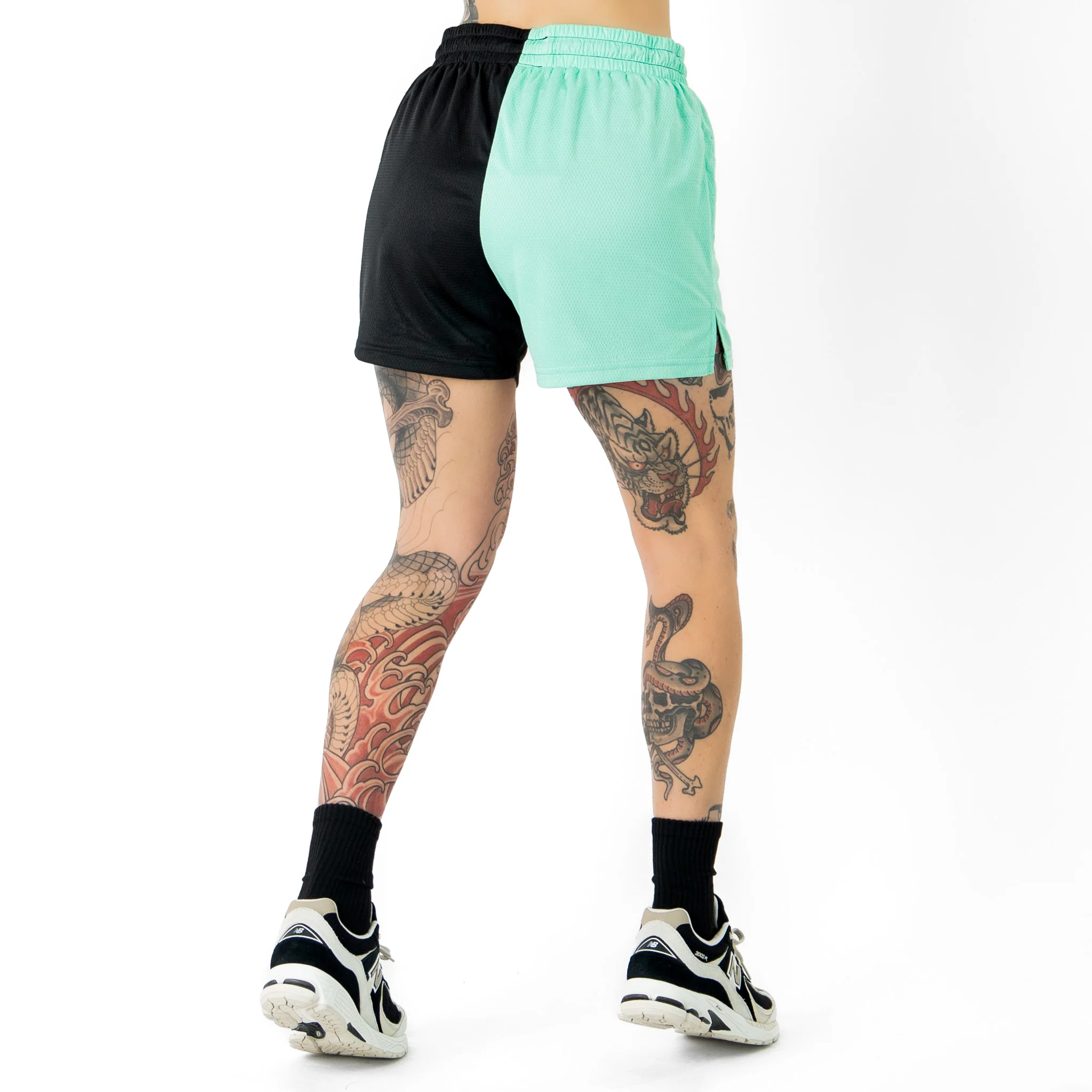 MUAY THAI SHORTS (MID THIGH CUT) 2 TONE - MINT / BLACK - Image 6