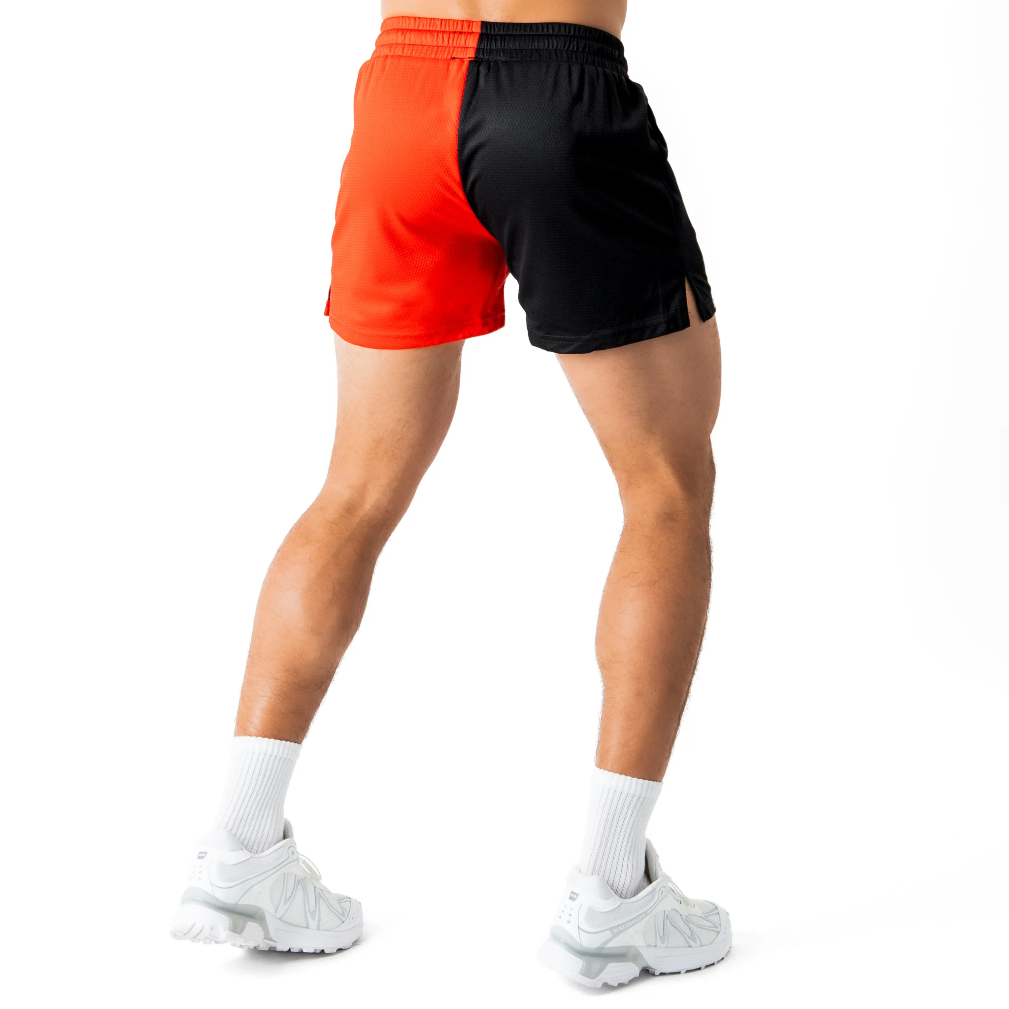 MUAY THAI SHORTS (MID THIGH CUT) 2 TONE - BLACK / RED - Image 4
