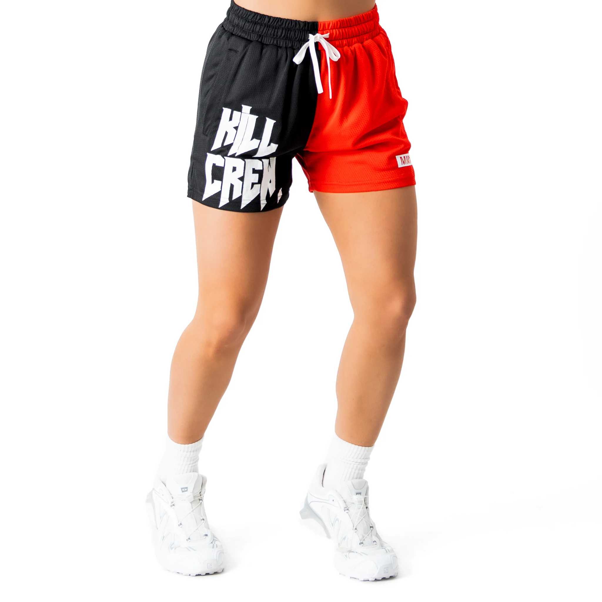 MUAY THAI SHORTS (MID THIGH CUT) 2 TONE - BLACK / RED - Image 5
