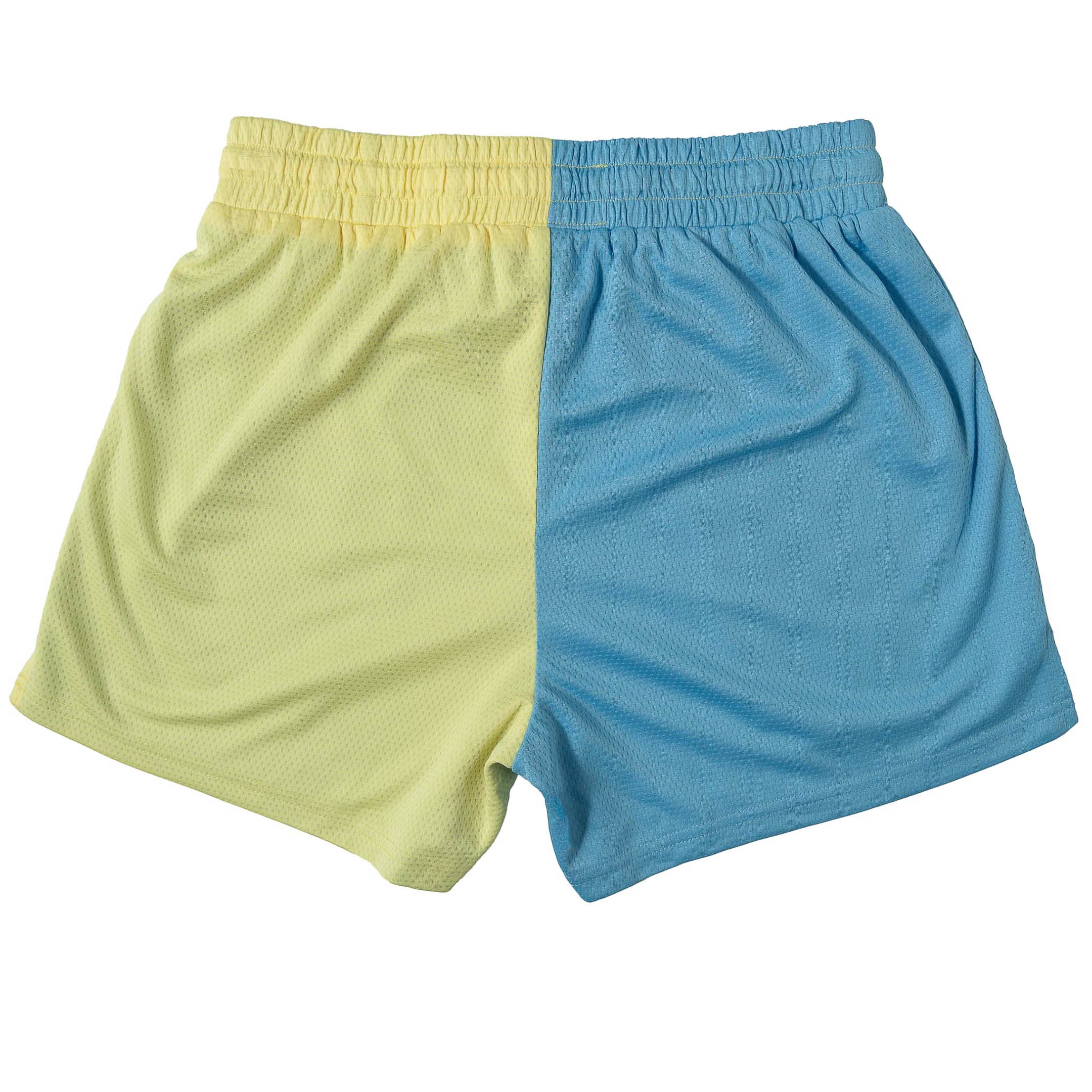 MUAY THAI SHORTS (MID THIGH CUT) 2 TONE - PASTEL BLUE / YELLOW - Image 5