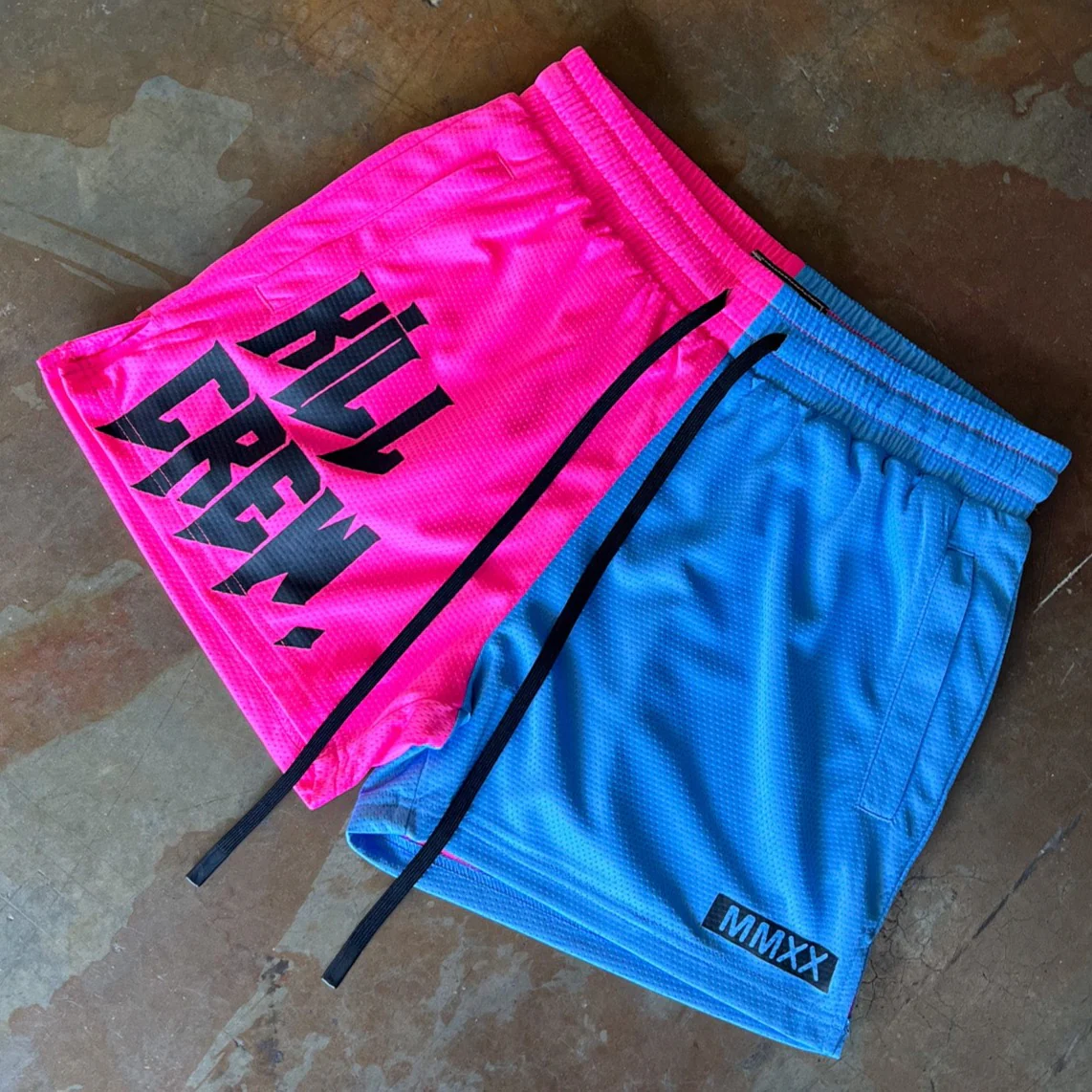 MUAY THAI SHORTS (MID THIGH CUT) 2 TONE - PINK / BLUE - Image 2