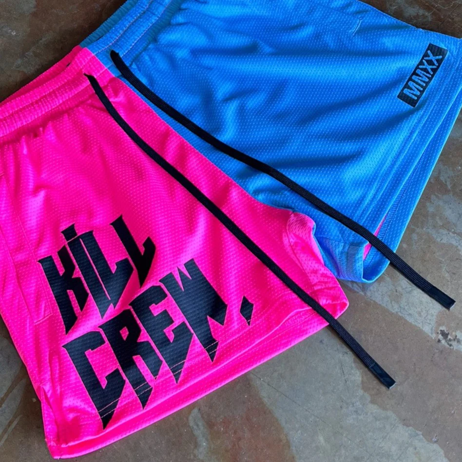 MUAY THAI SHORTS (MID THIGH CUT) 2 TONE - PINK / BLUE - Image 3