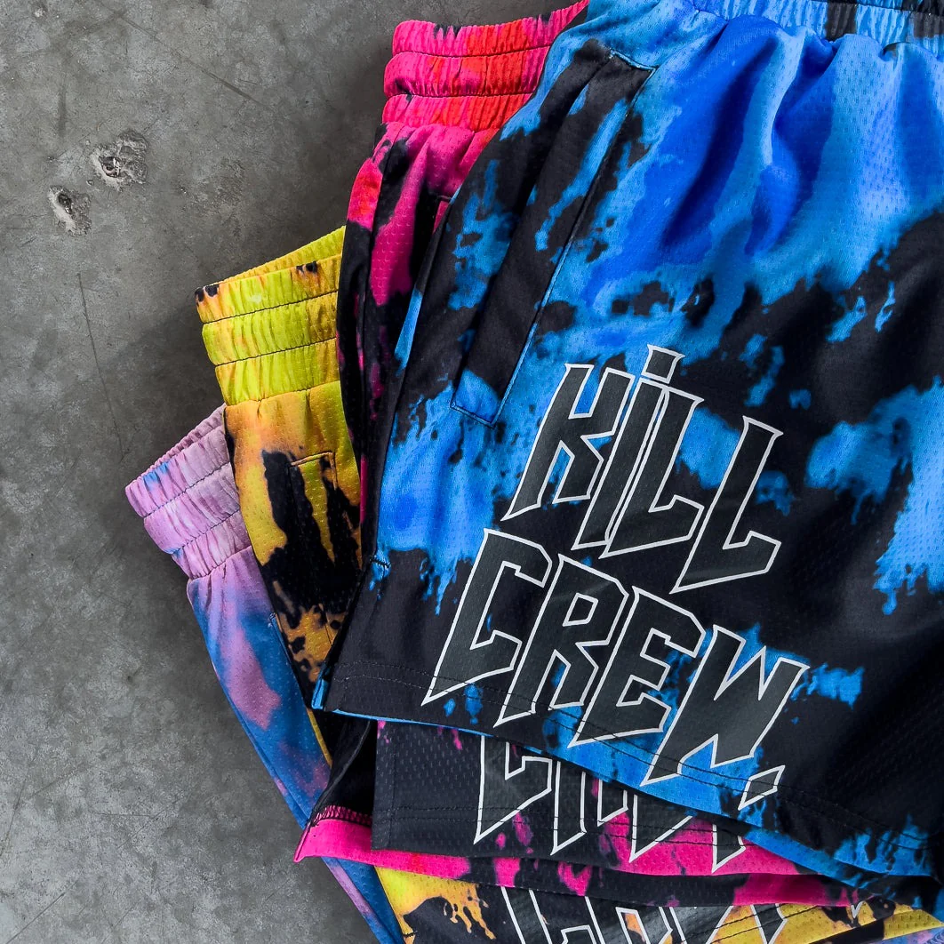 MUAY THAI SHORTS (MID THIGH CUT) ACID WASH - BLUE / BLACK - Image 4