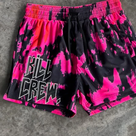 MUAY THAI SHORTS (MID THIGH CUT) ACID WASH - PINK / BLACK - Image 3