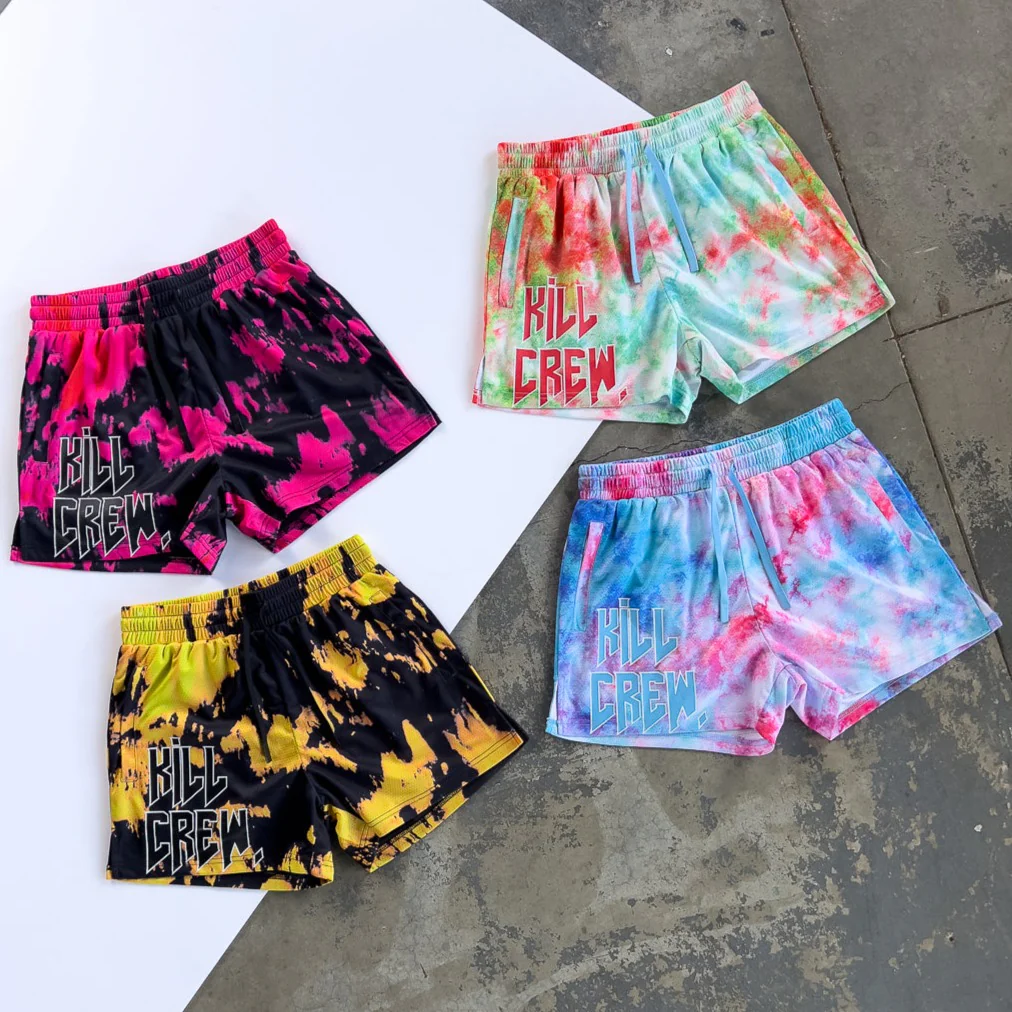 MUAY THAI SHORTS (MID THIGH CUT) ACID WASH - PINK / BLACK - Image 4