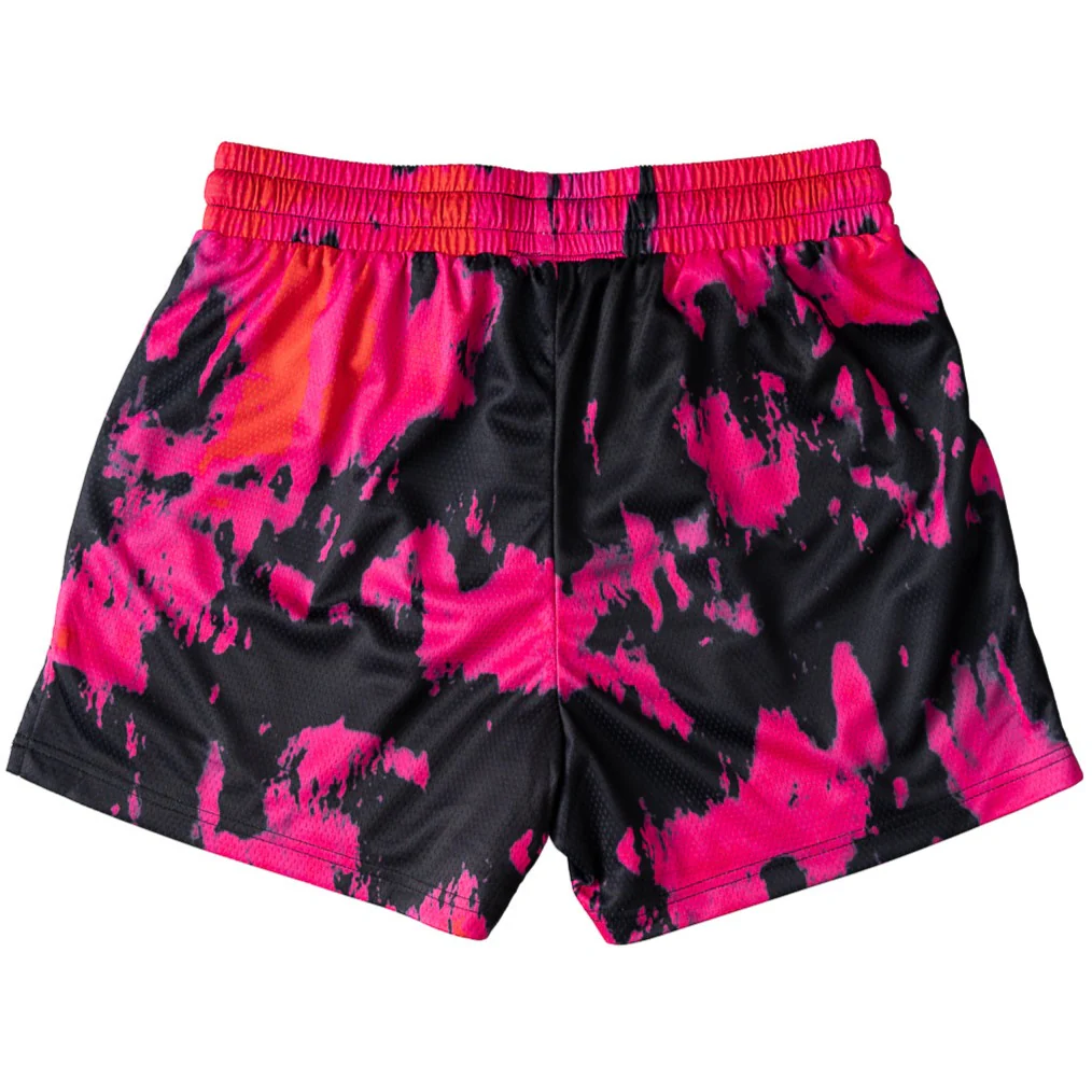 MUAY THAI SHORTS (MID THIGH CUT) ACID WASH - PINK / BLACK - Image 5
