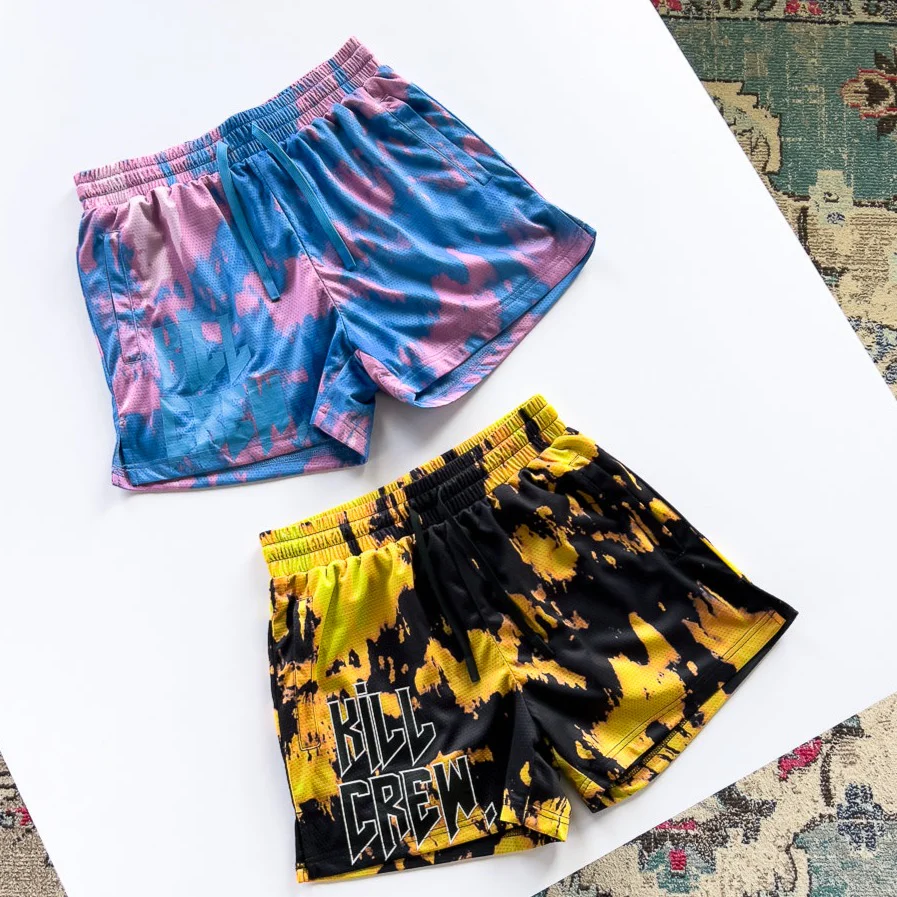MUAY THAI SHORTS (MID THIGH CUT) ACID WASH - YELLOW / BLACK - Image 4
