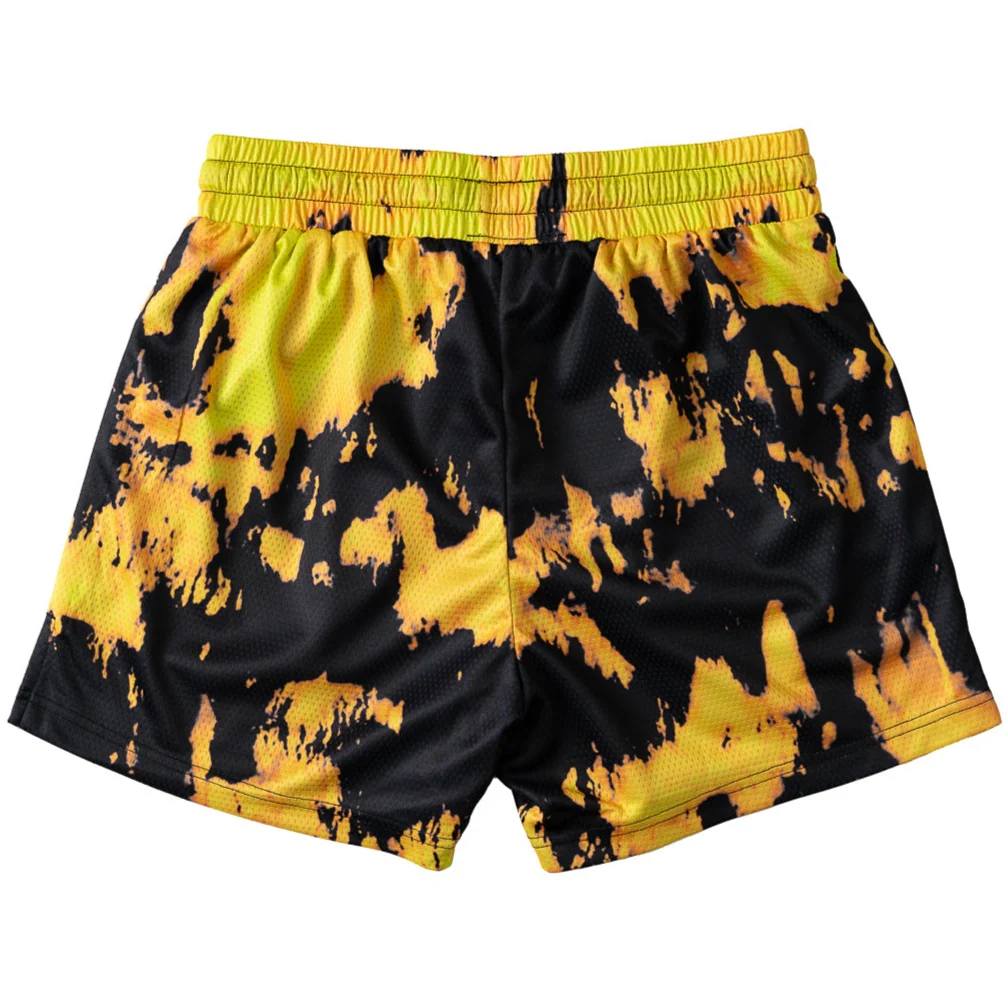 MUAY THAI SHORTS (MID THIGH CUT) ACID WASH - YELLOW / BLACK - Image 5