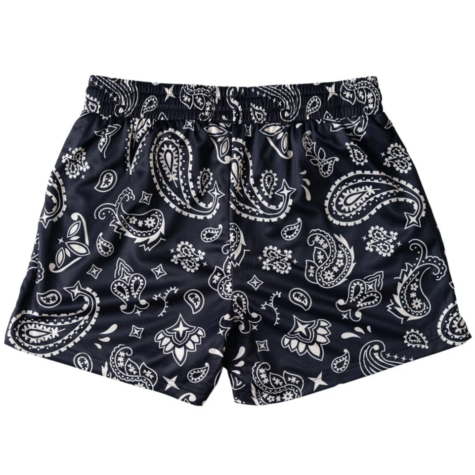 MUAY THAI SHORTS (MID THIGH CUT) BANDANA - BLACK / CREAM - Image 7