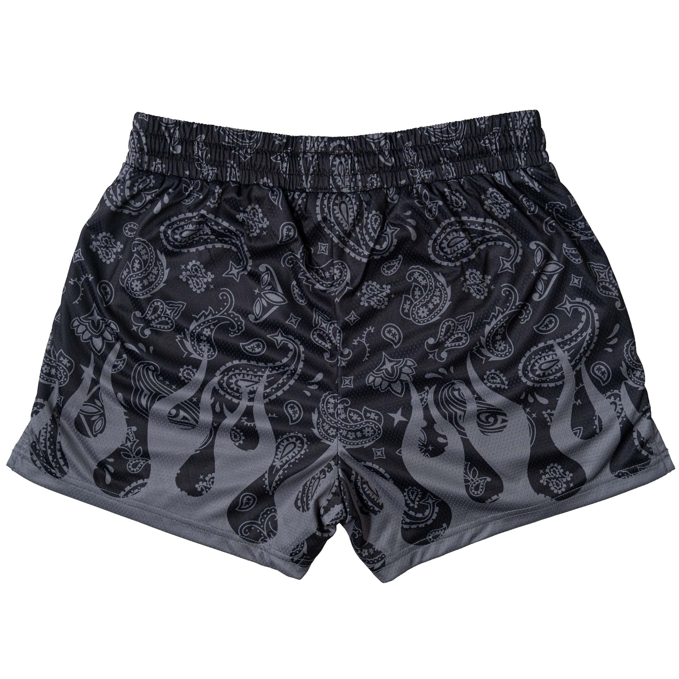 MUAY THAI SHORTS (MID THIGH CUT) BANDANA FLAME - BLACKOUT - Image 6