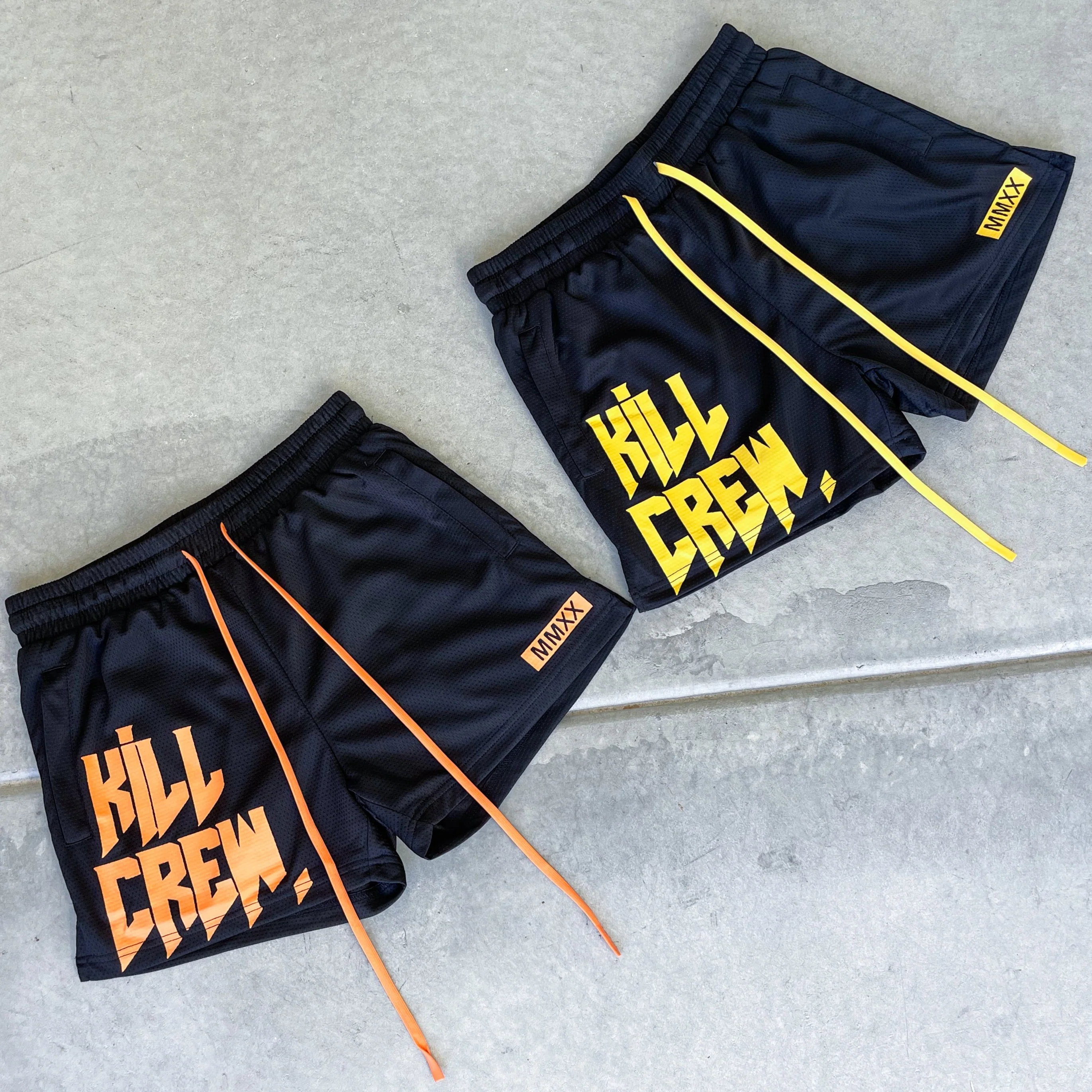MUAY THAI SHORTS (MID THIGH CUT) - BLACK / ORANGE - Image 3