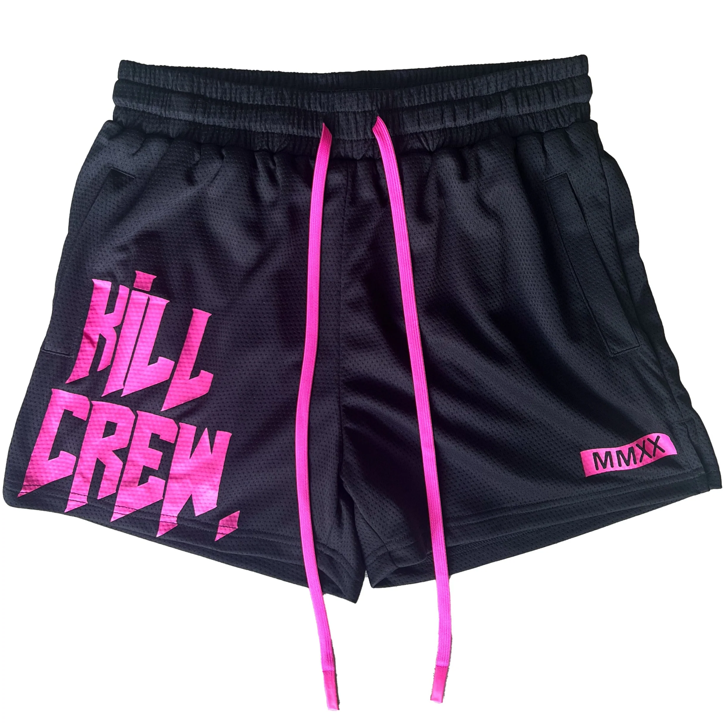 MUAY THAI SHORTS (MID THIGH CUT) - BLACK / PINK