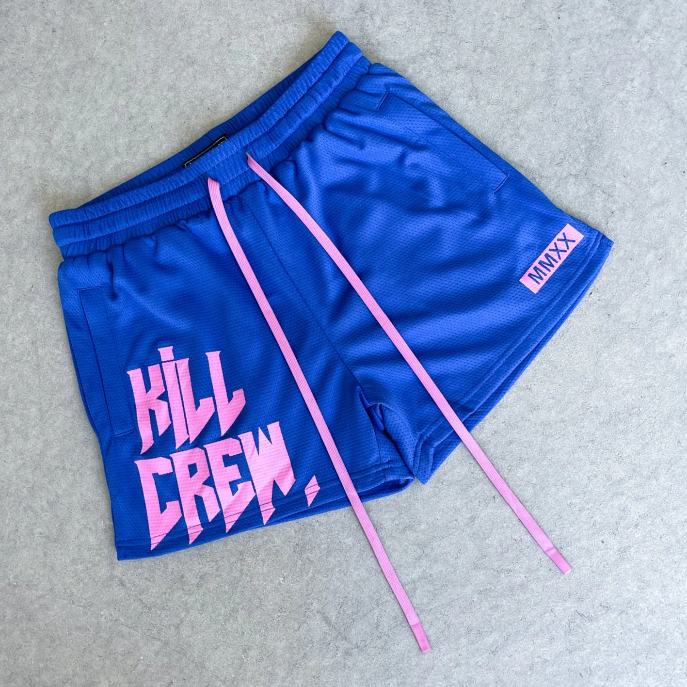 MUAY THAI SHORTS (MID THIGH CUT) - BLUE / PINK - Image 2