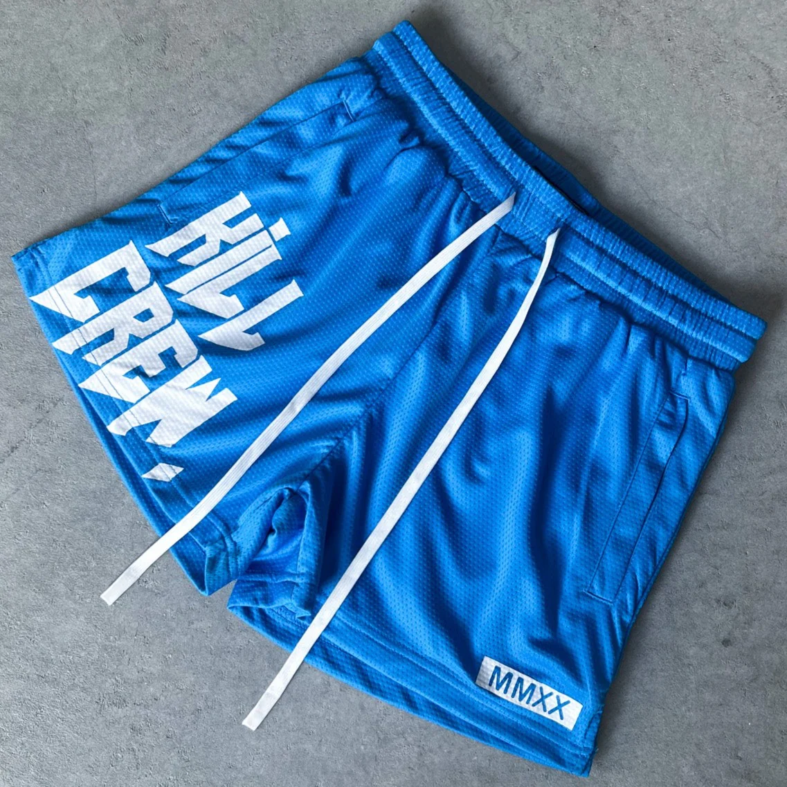 MUAY THAI SHORTS (MID THIGH CUT) - BLUE / WHITE - Image 2