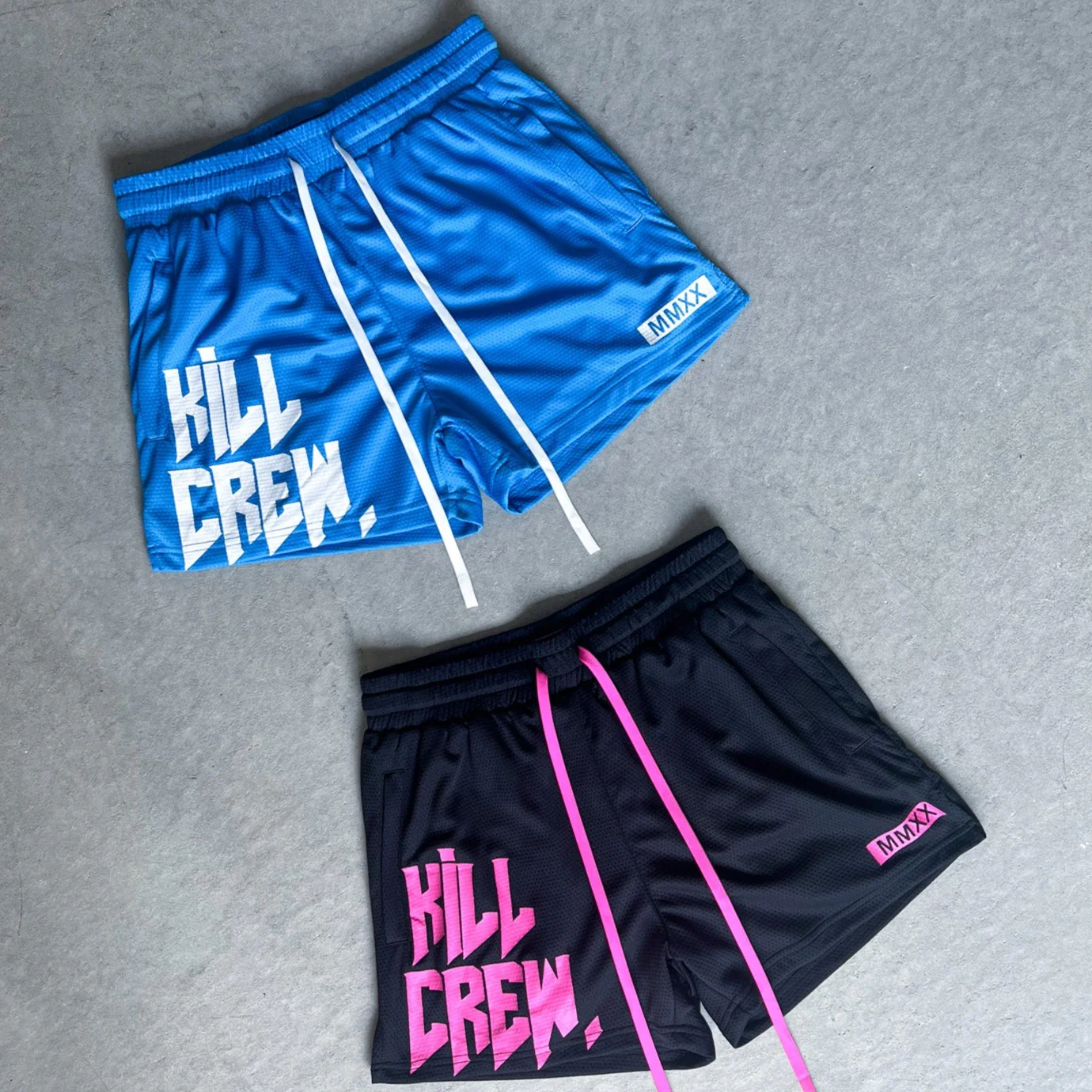 MUAY THAI SHORTS (MID THIGH CUT) - BLUE / WHITE - Image 4