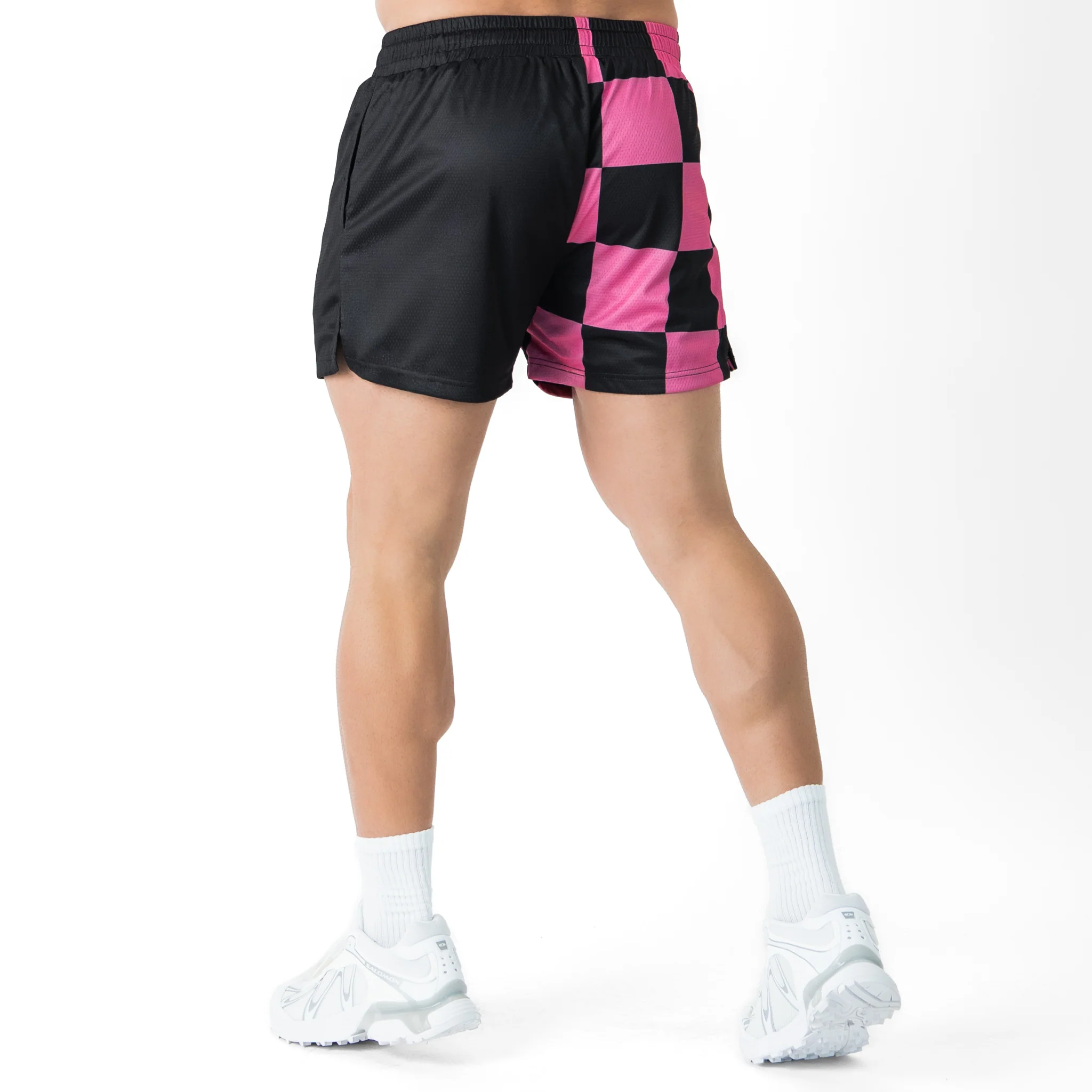 MUAY THAI SHORTS (MID THIGH CUT) CHECKER - BLACK / PINK - Image 4