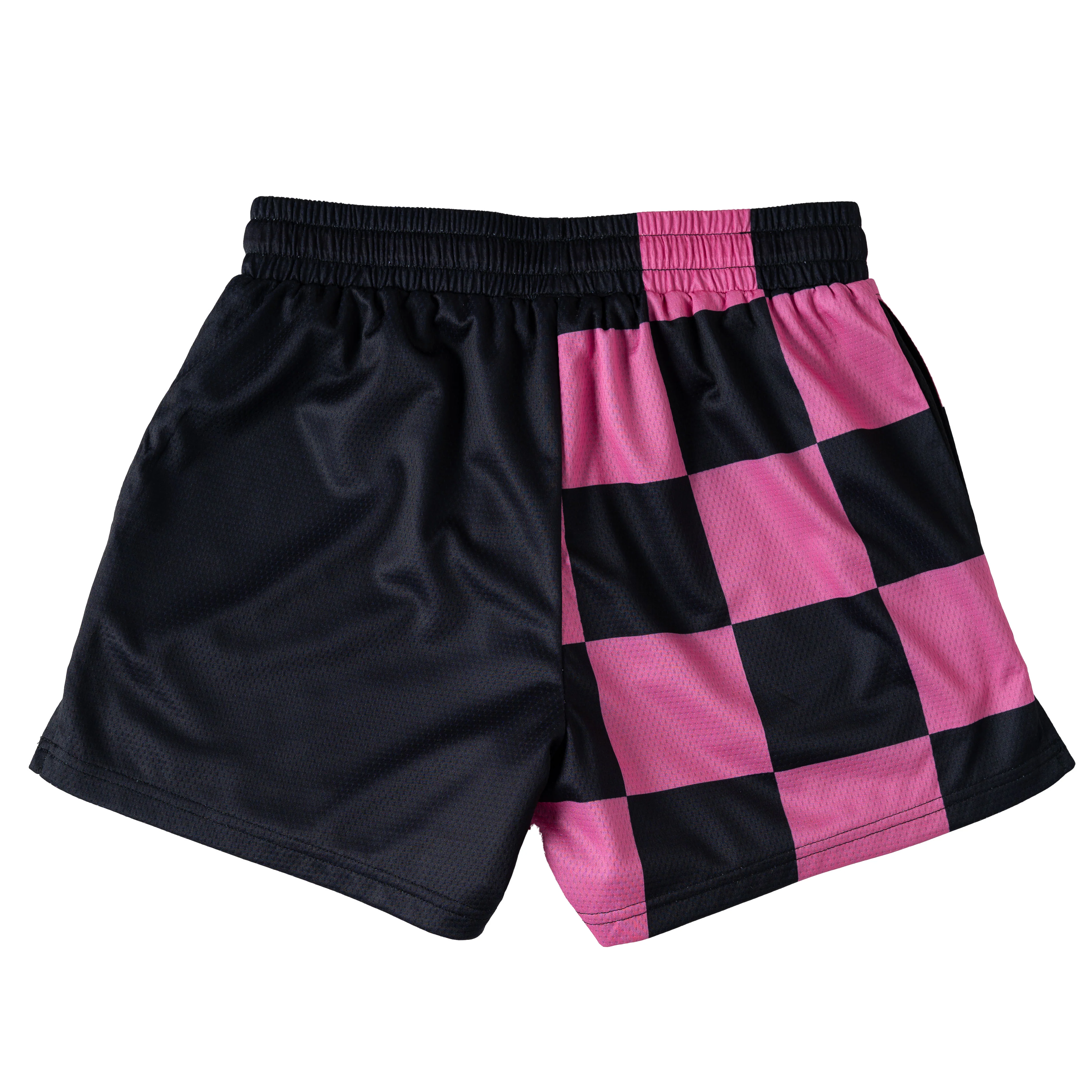 MUAY THAI SHORTS (MID THIGH CUT) CHECKER - BLACK / PINK - Image 7