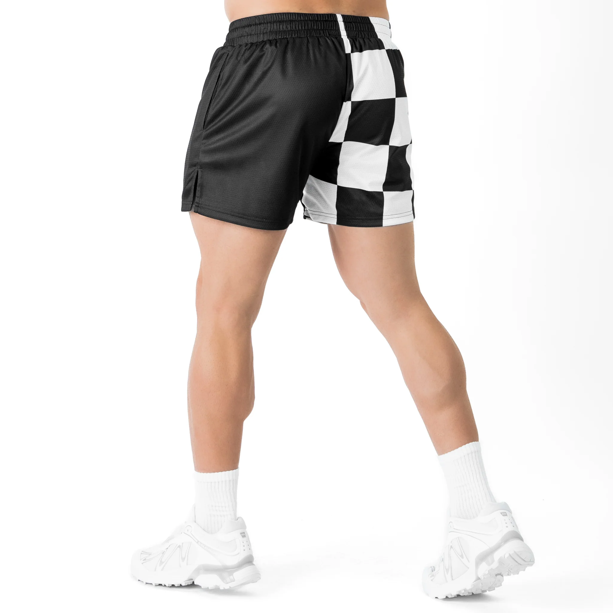 MUAY THAI SHORTS (MID THIGH CUT) CHECKER - BLACK / WHITE - Image 3