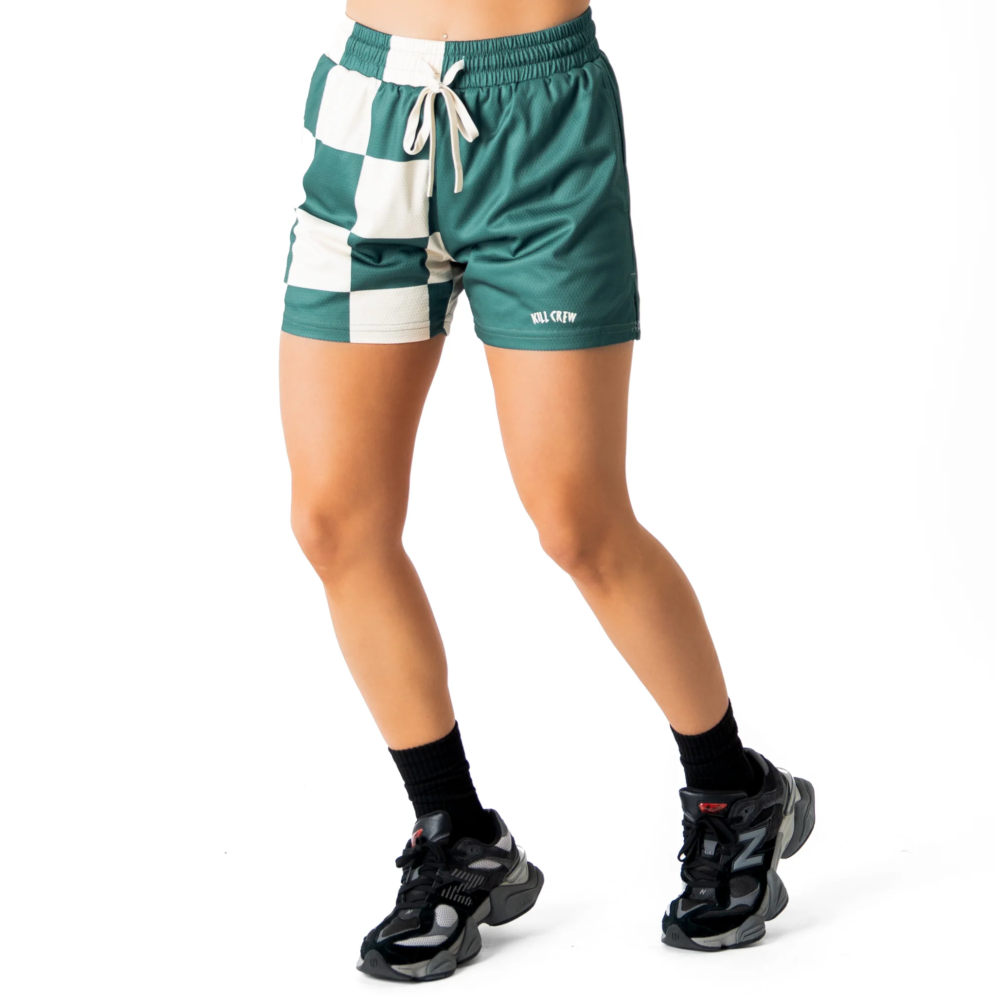 MUAY THAI SHORTS (MID THIGH CUT) CHECKER - GREEN / CREAM - Image 5