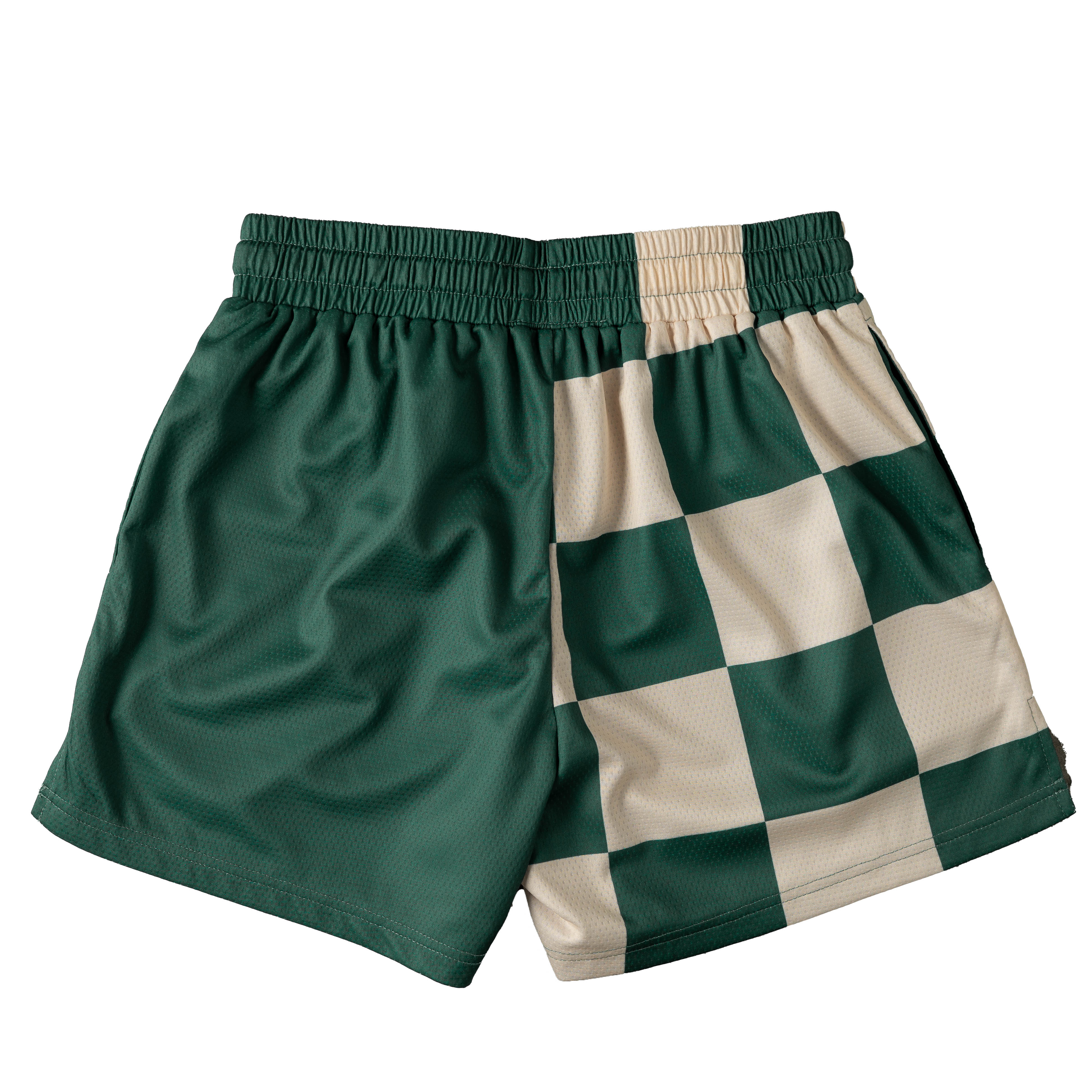 MUAY THAI SHORTS (MID THIGH CUT) CHECKER - GREEN / CREAM - Image 7