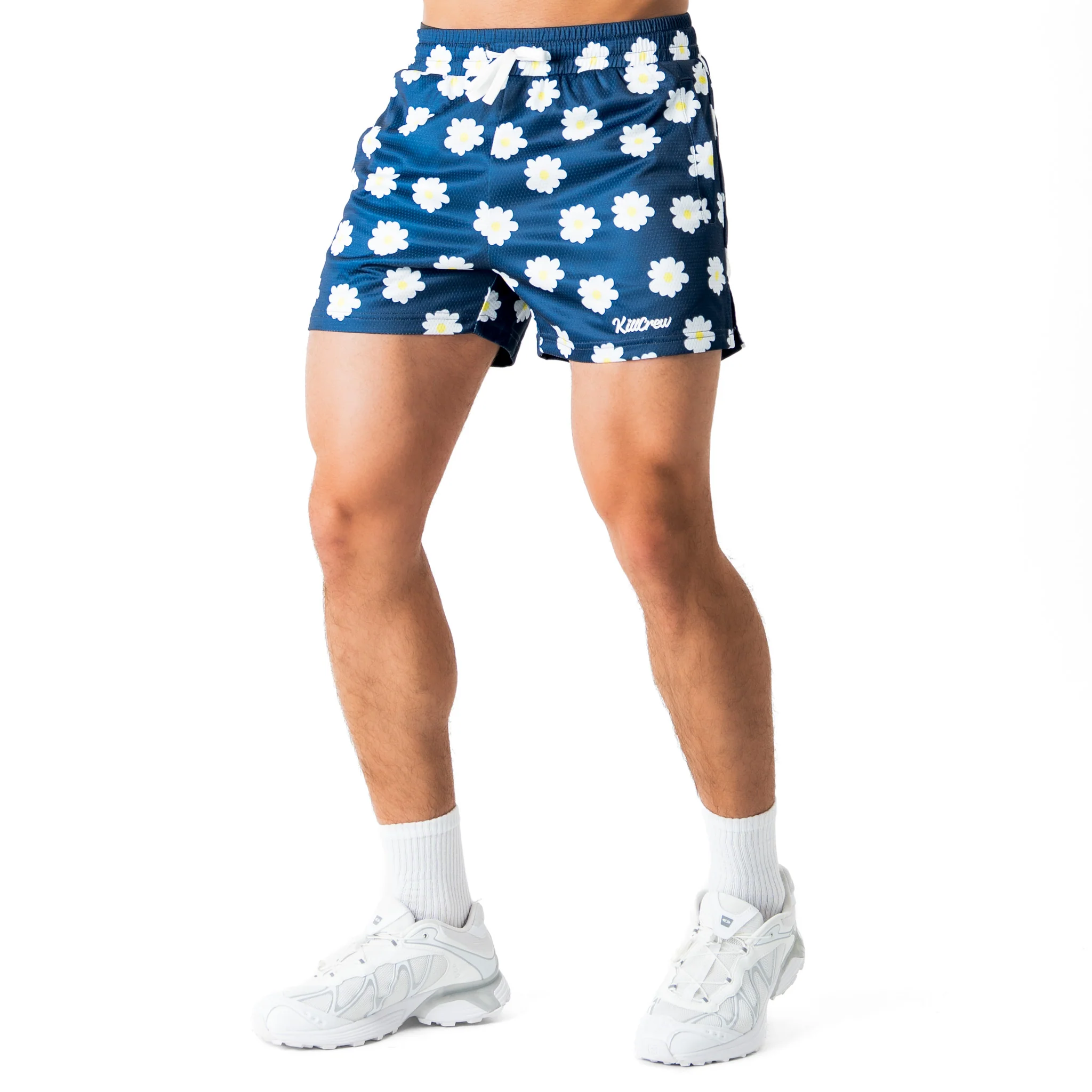 MUAY THAI SHORTS (MID THIGH CUT) DAISY - BLUE - Image 3