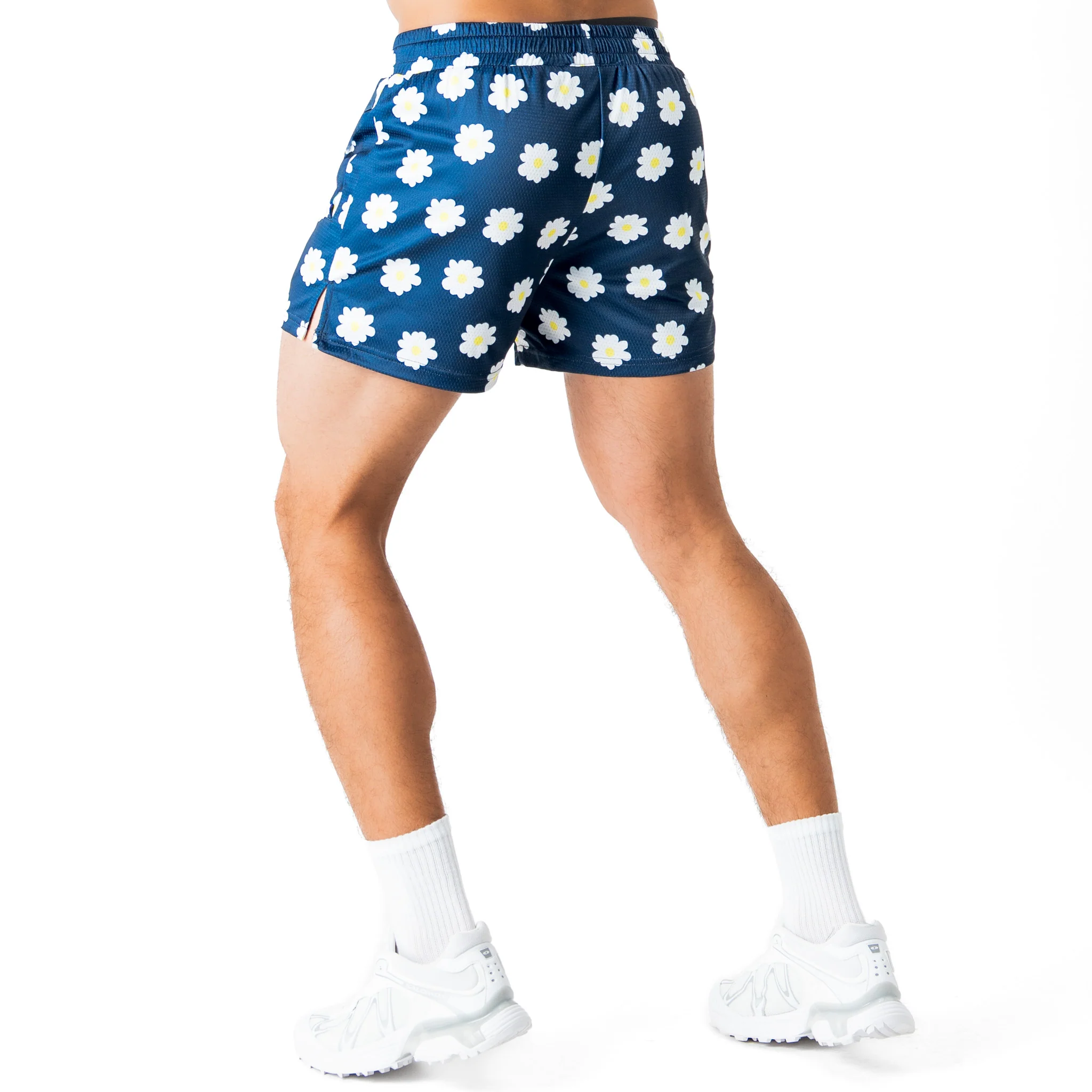 MUAY THAI SHORTS (MID THIGH CUT) DAISY - BLUE - Image 4