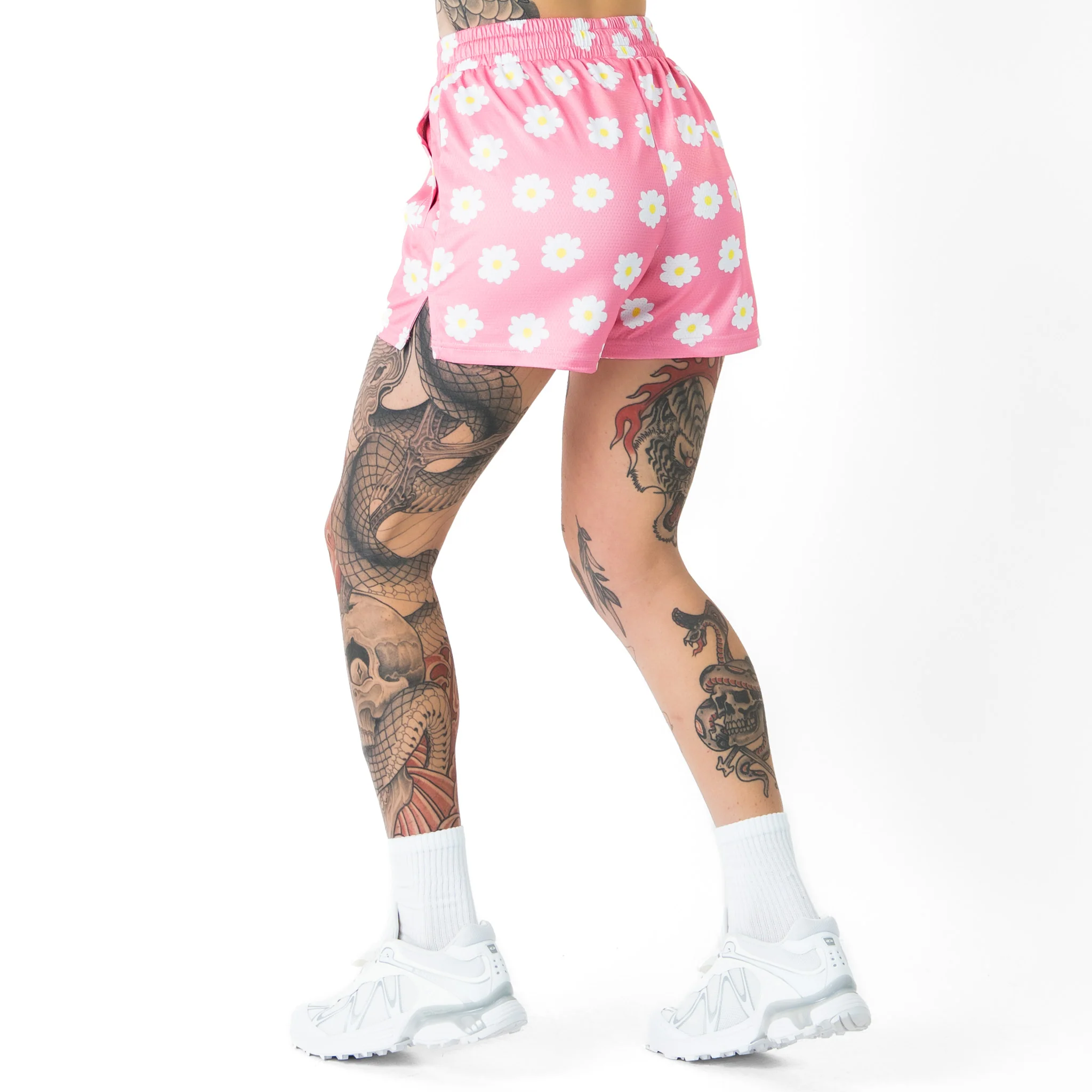 MUAY THAI SHORTS (MID THIGH CUT) DAISY - PINK - Image 6
