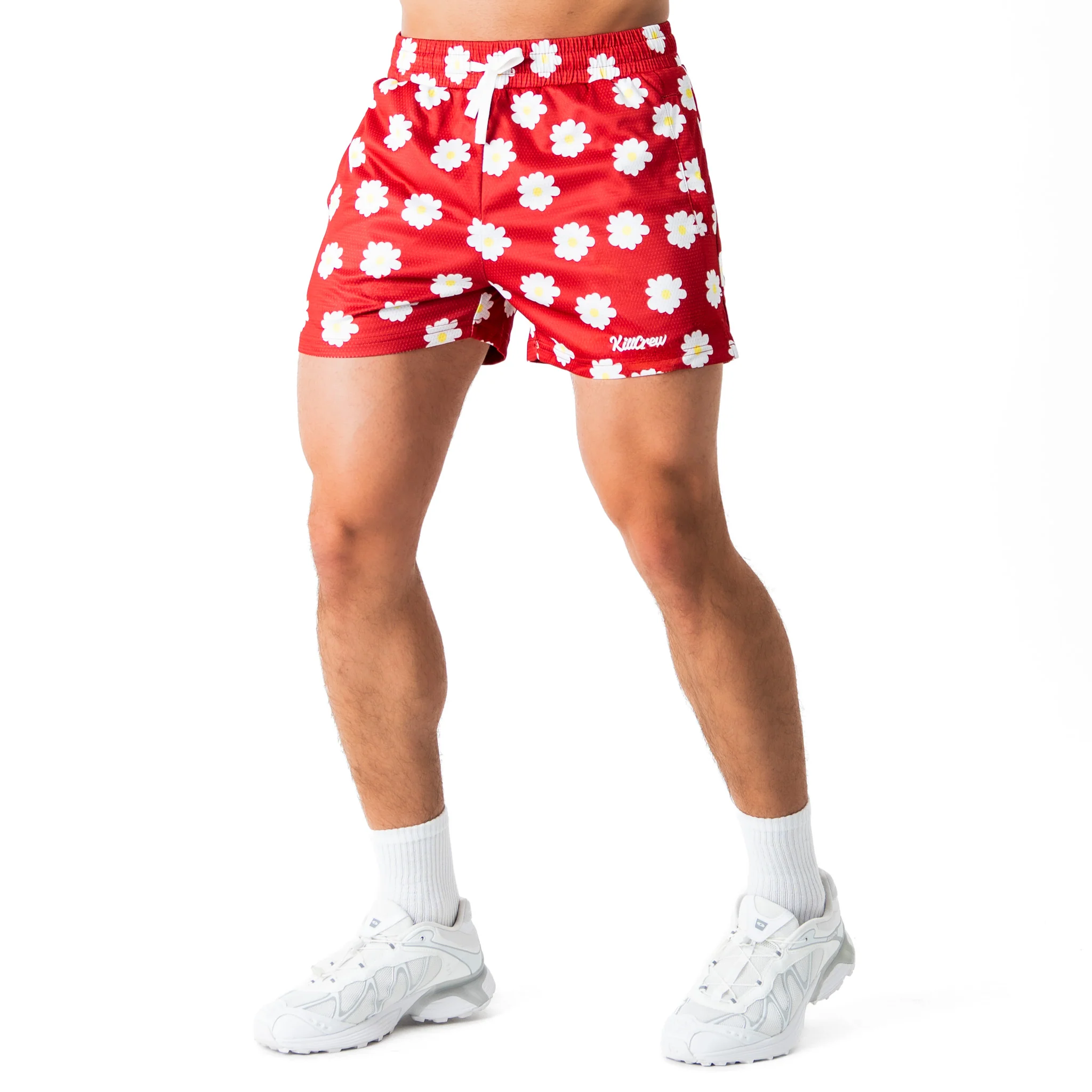 MUAY THAI SHORTS (MID THIGH CUT) DAISY - RED - Image 3