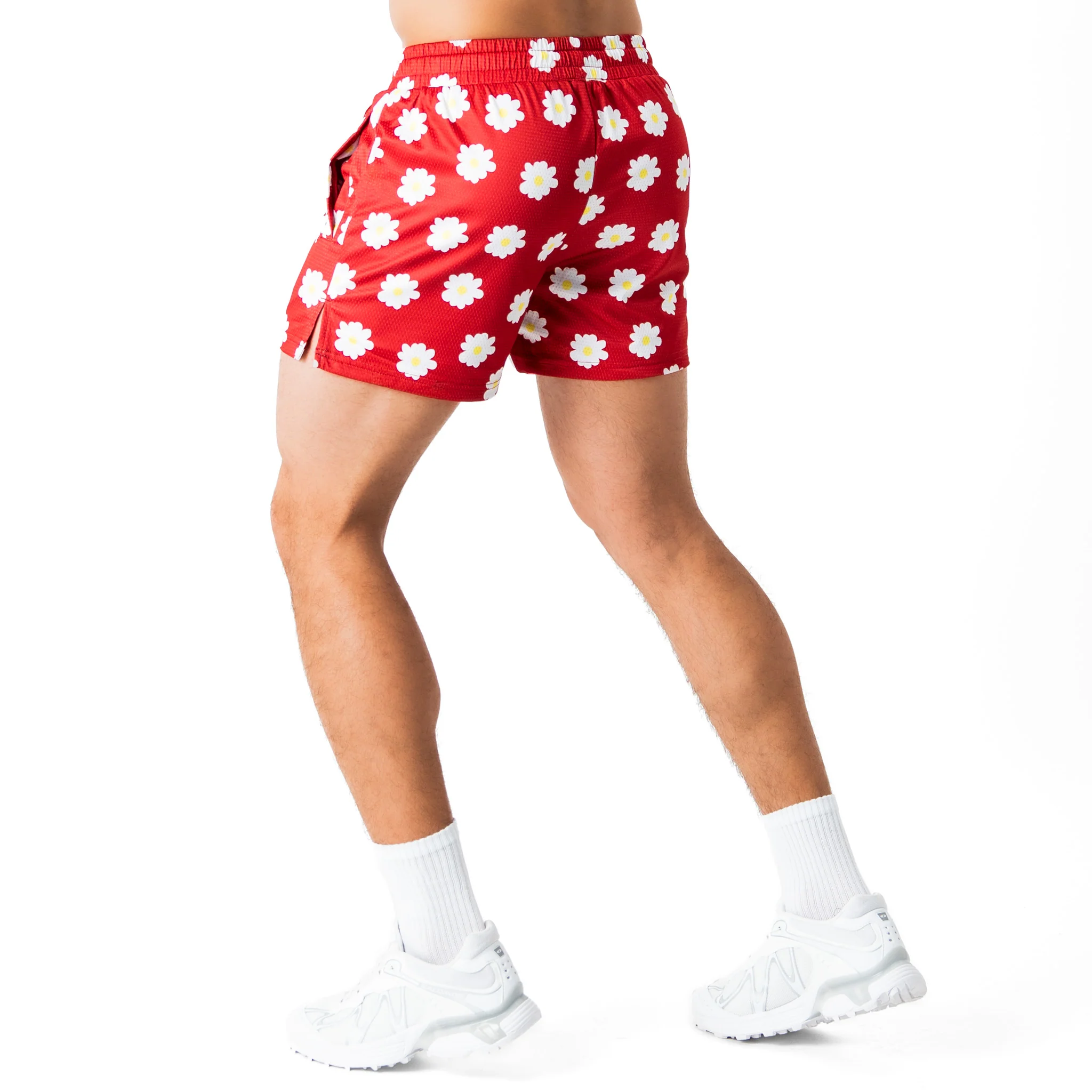 MUAY THAI SHORTS (MID THIGH CUT) DAISY - RED - Image 4
