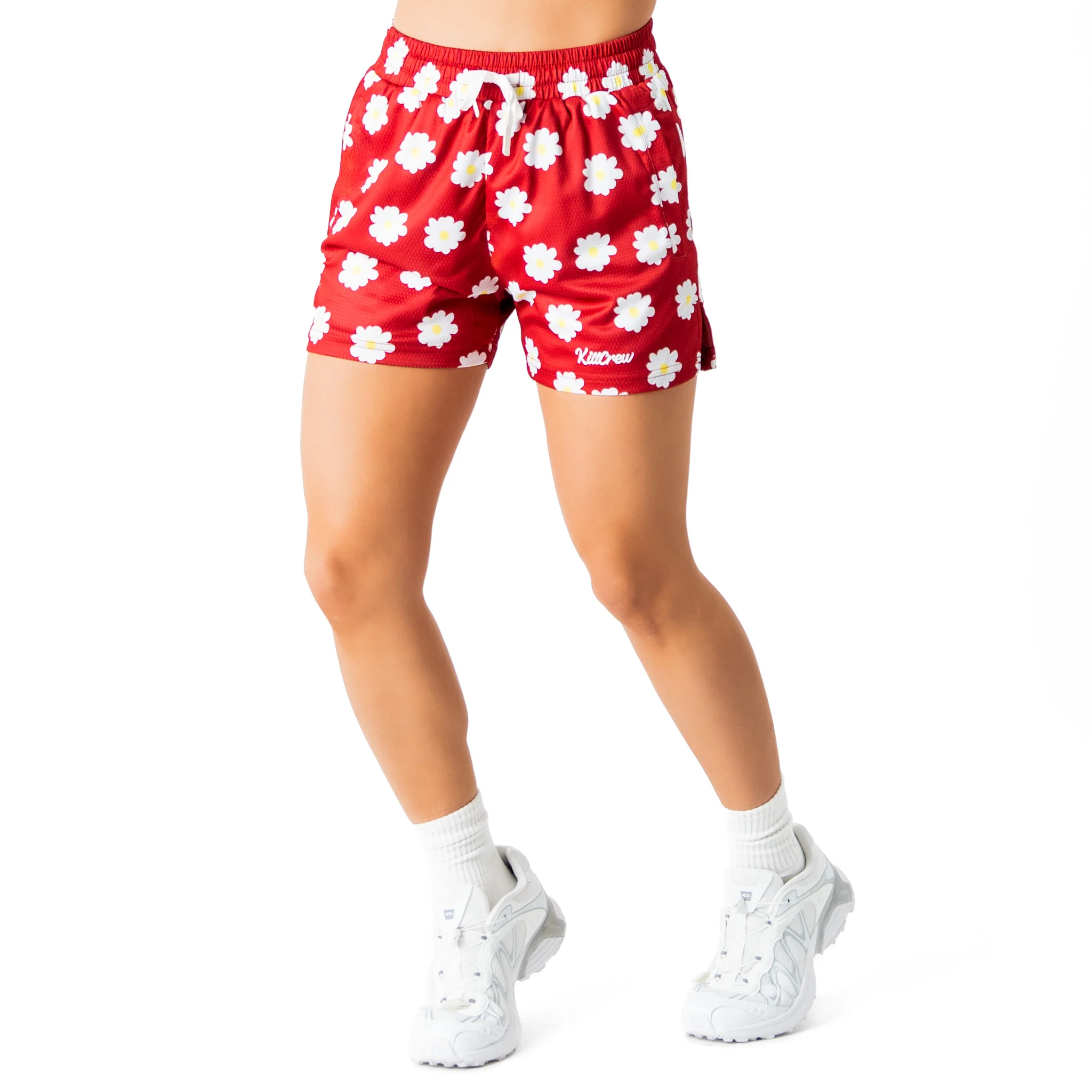 MUAY THAI SHORTS (MID THIGH CUT) DAISY - RED - Image 5